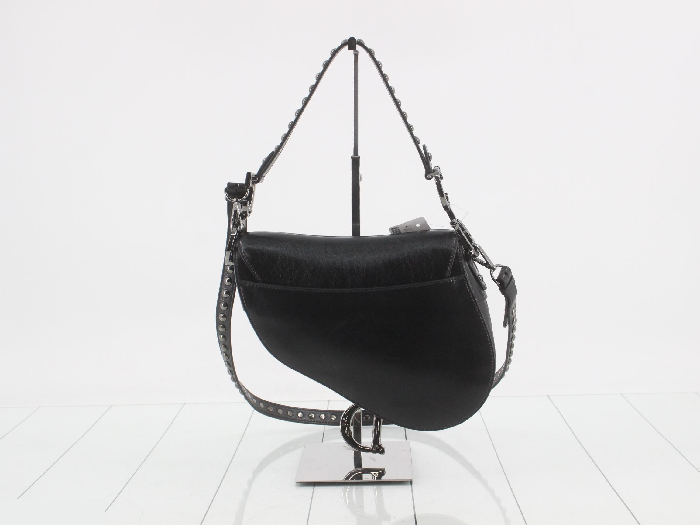 Saddle Leather Studded 2-Way One-Shoulder Bag, Black — view 2