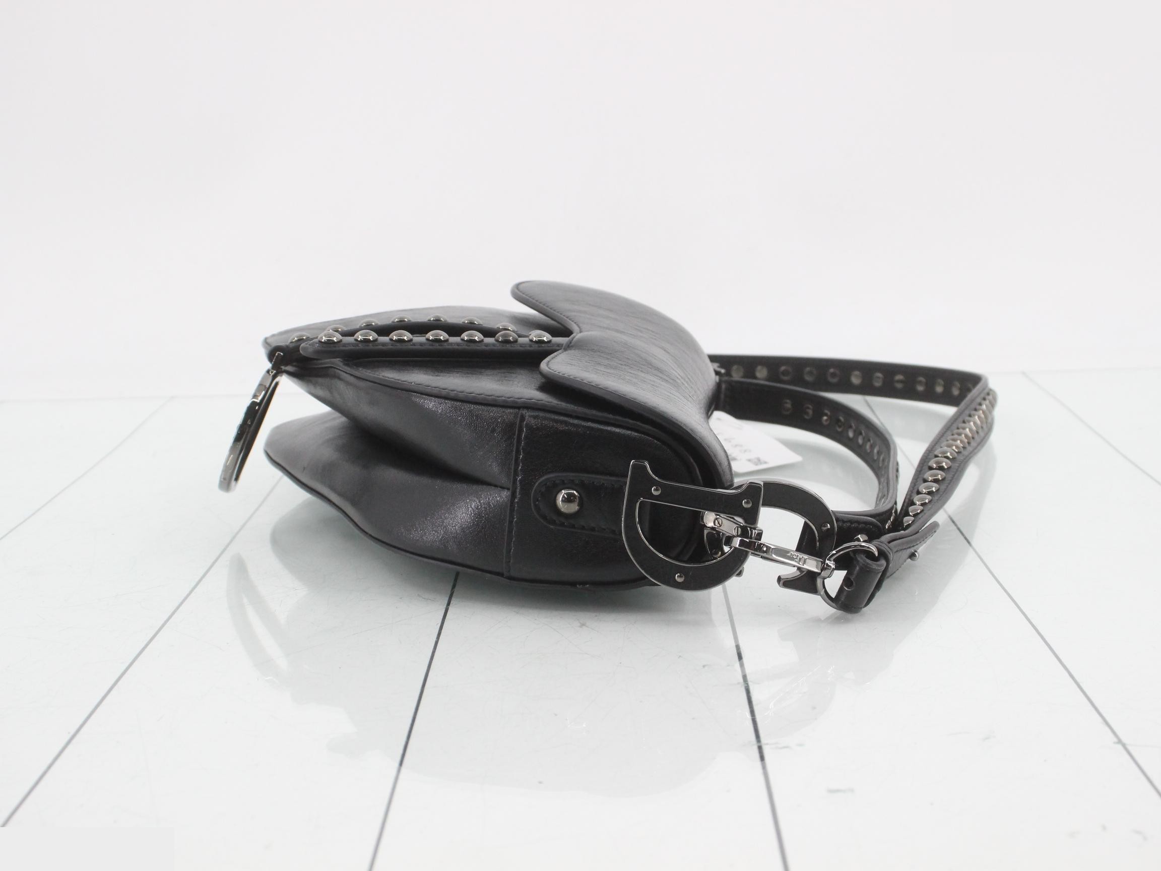 Saddle Leather Studded 2-Way One-Shoulder Bag, Black — view 3