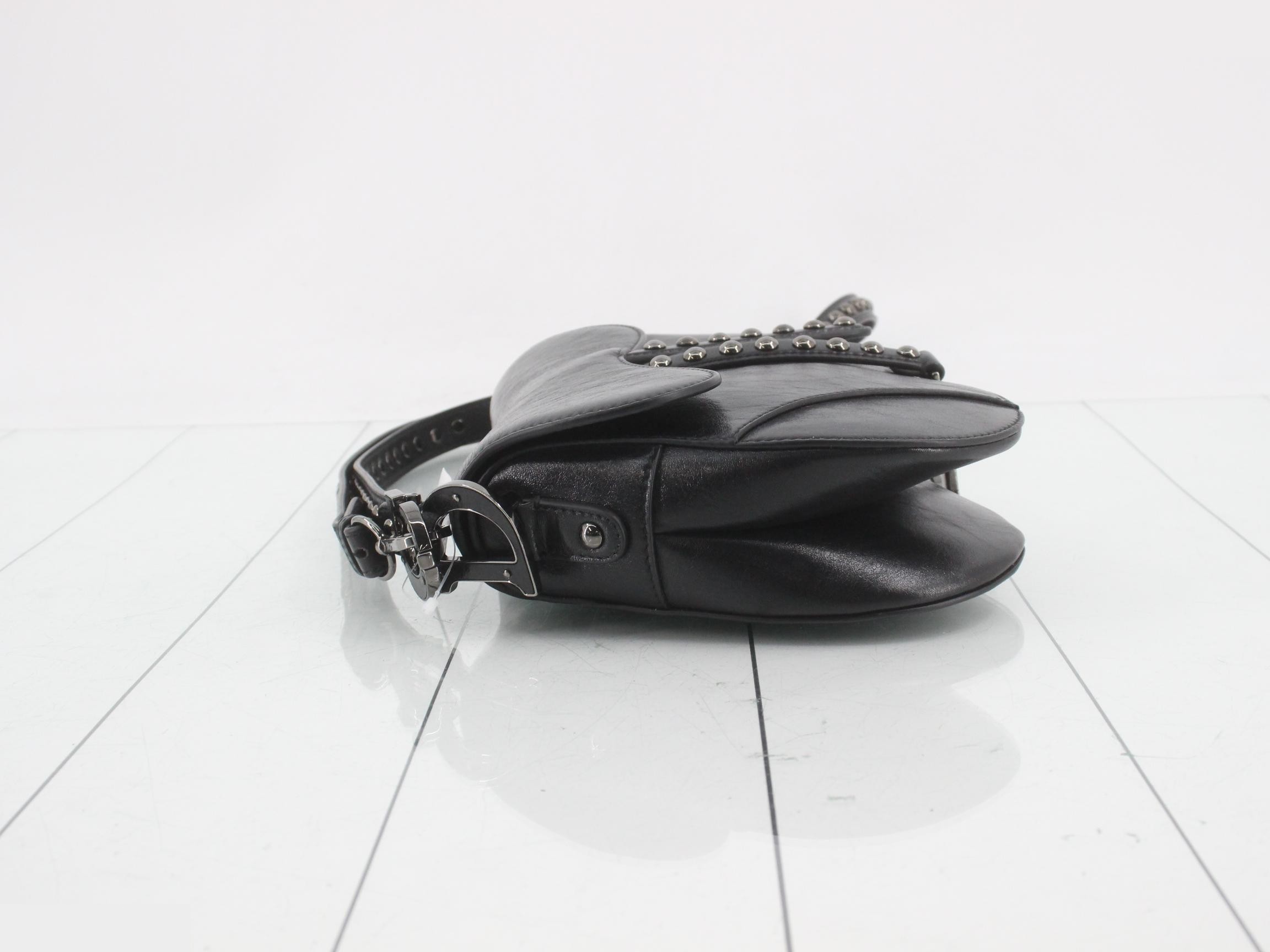 Saddle Leather Studded 2-Way One-Shoulder Bag, Black — view 4