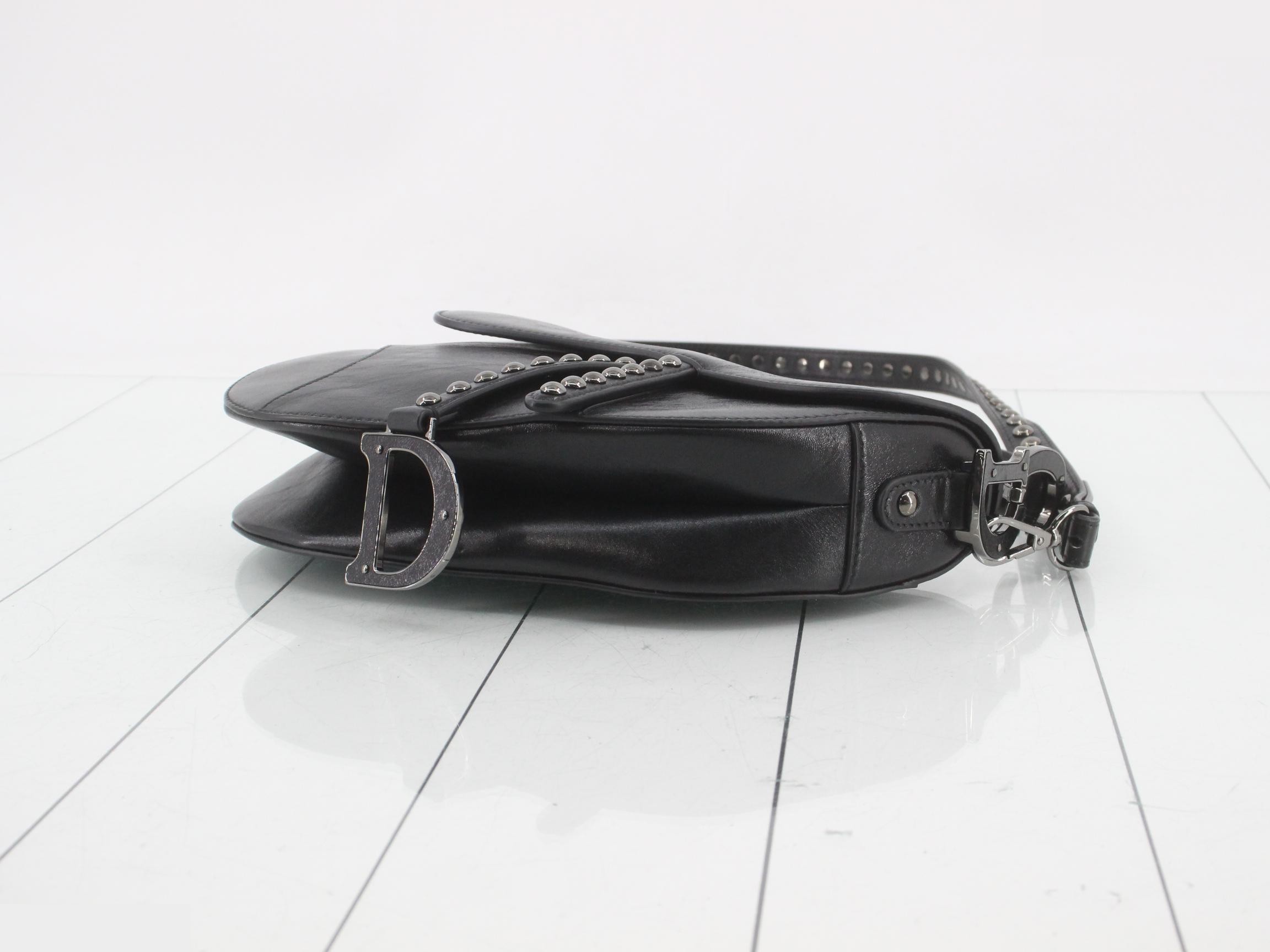 Saddle Leather Studded 2-Way One-Shoulder Bag, Black — view 6