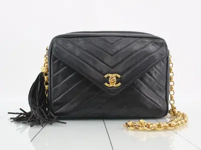 Chevron outside flap fringe bejeweled chain shoulder bag