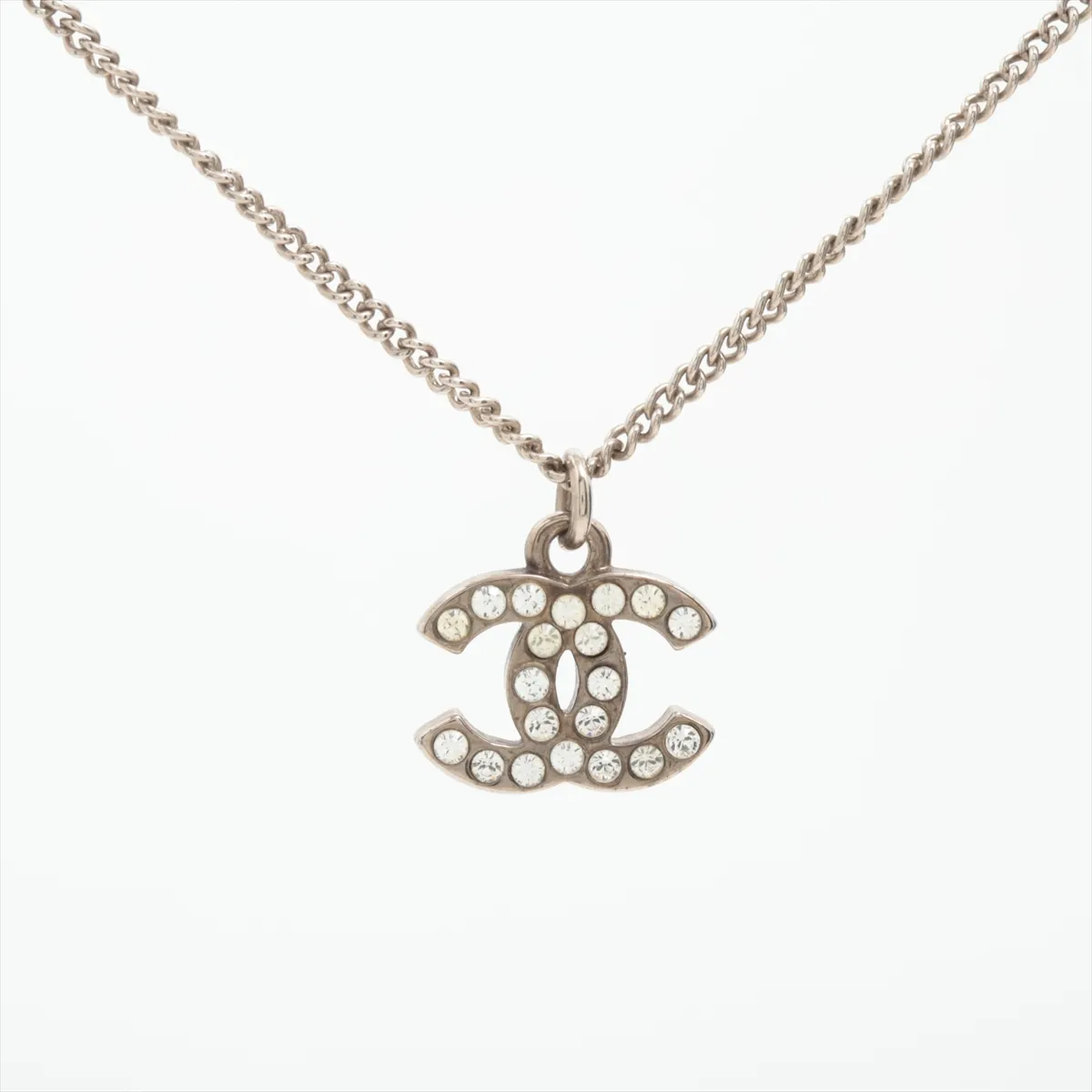 Coco Mark C11V Necklace, Metal x Rhinestone, Silver,
