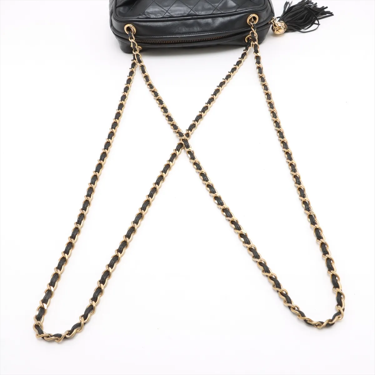 Matelasse Lambskin Chain Shoulder Bag Fringe Black Gold Hardware 1721896 No. 1 — view 5