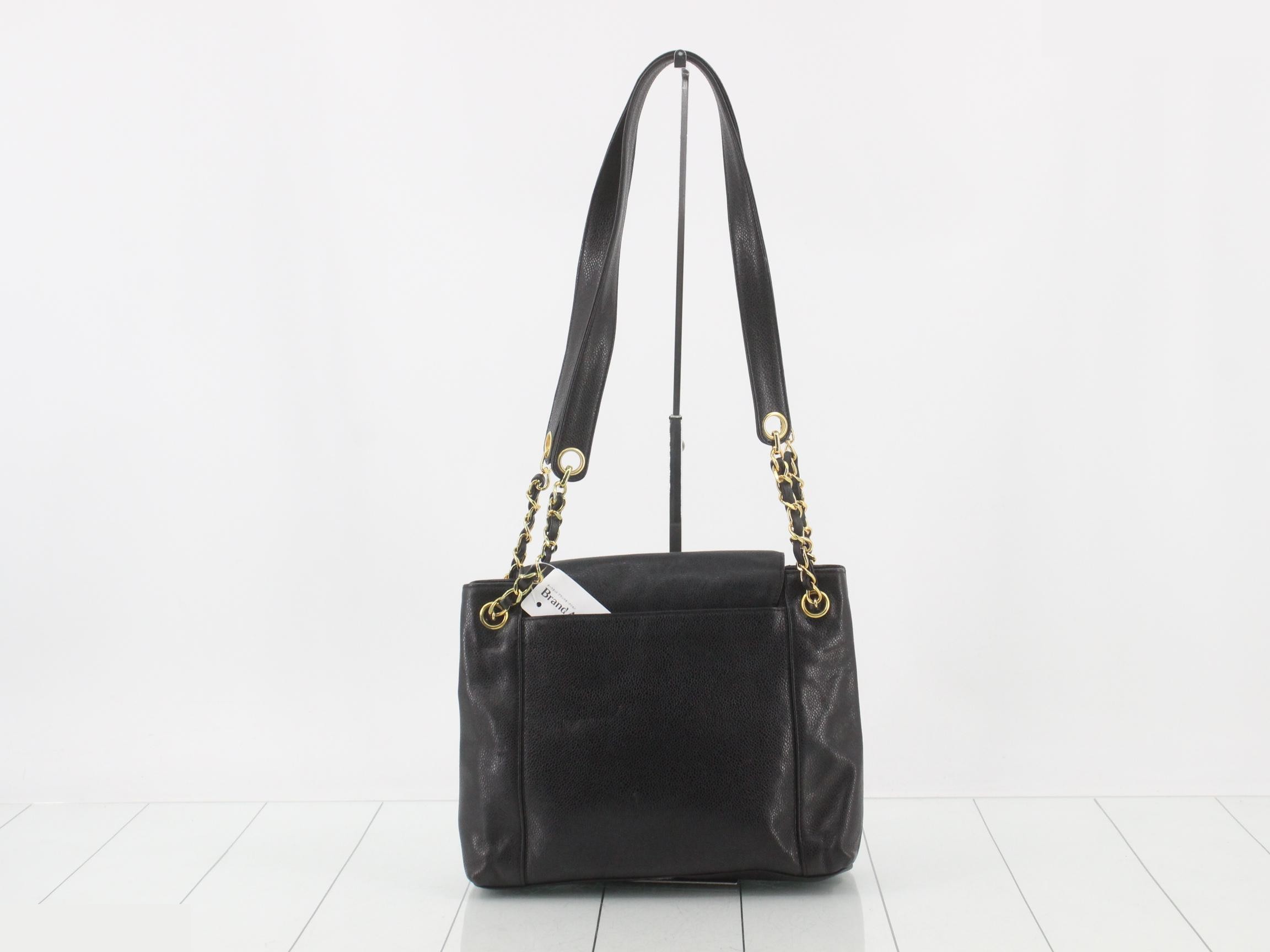 Coco Mark Turnlock Chain Shoulder Bag, Caviar Leather, Black — view 2