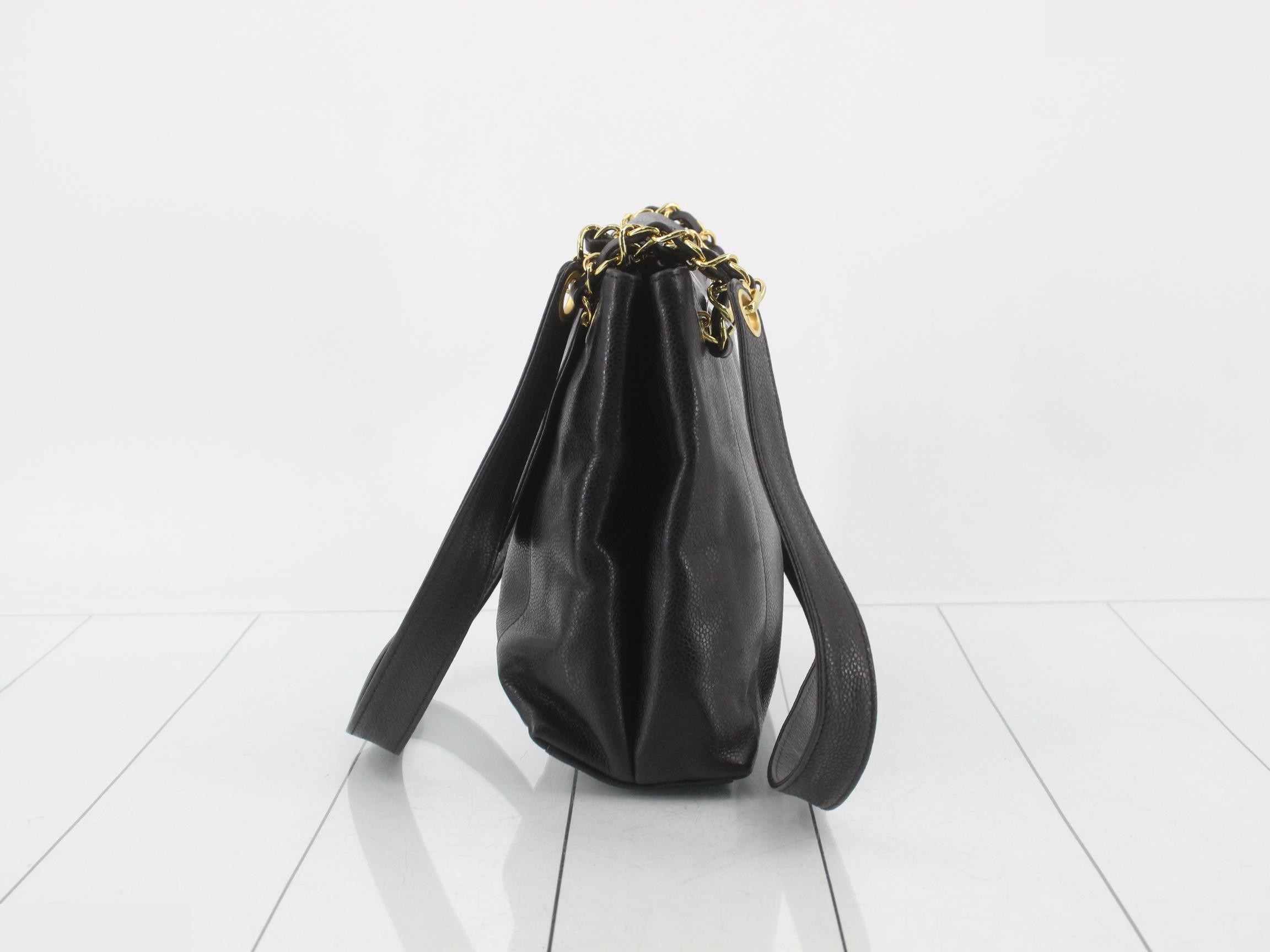 Coco Mark Turnlock Chain Shoulder Bag, Caviar Leather, Black — view 3