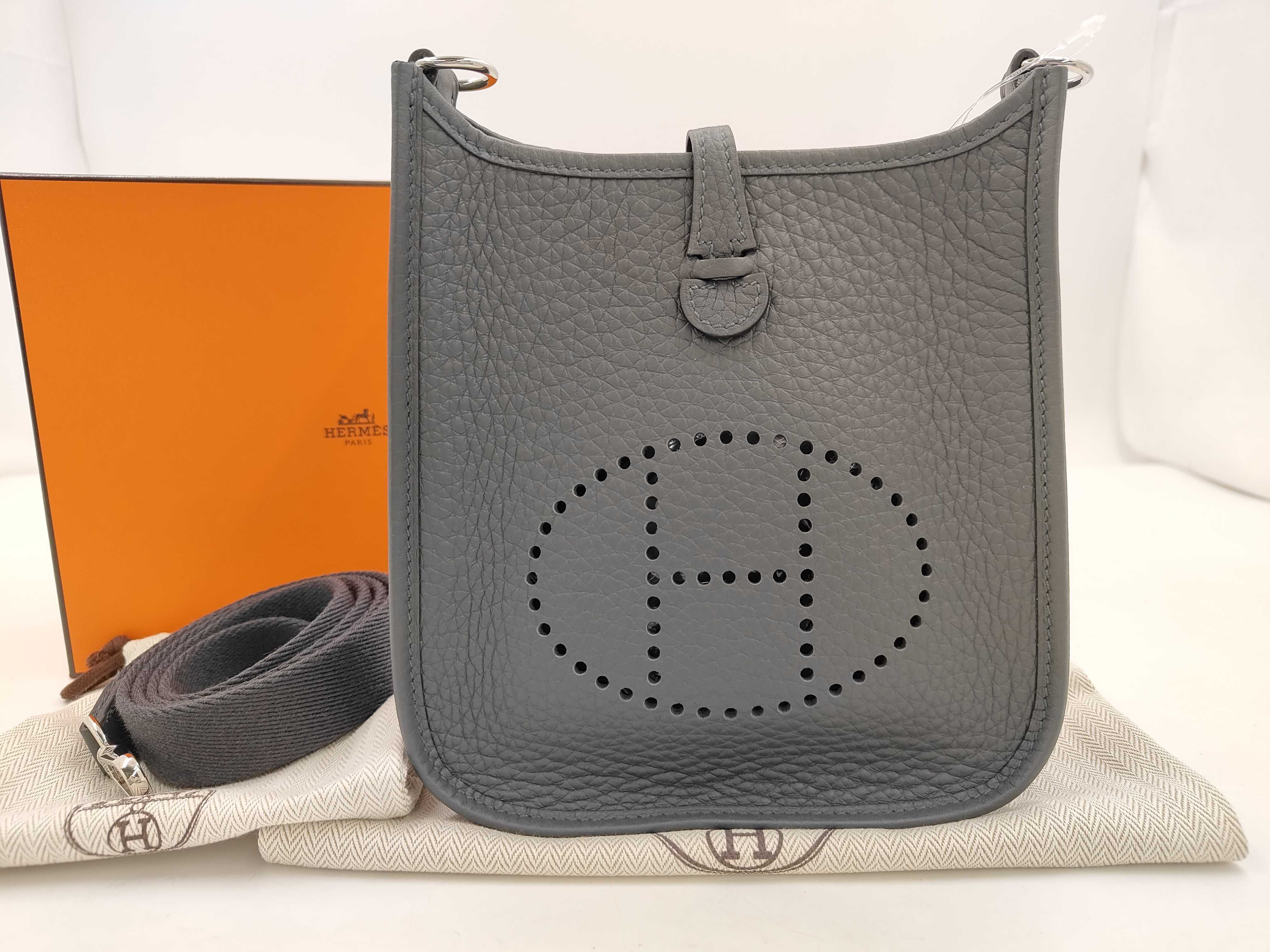 Evelyne TPM Taurillon Leather Shoulder Bag, G Stamp: 2026, Silver Hardware, Gray Tone