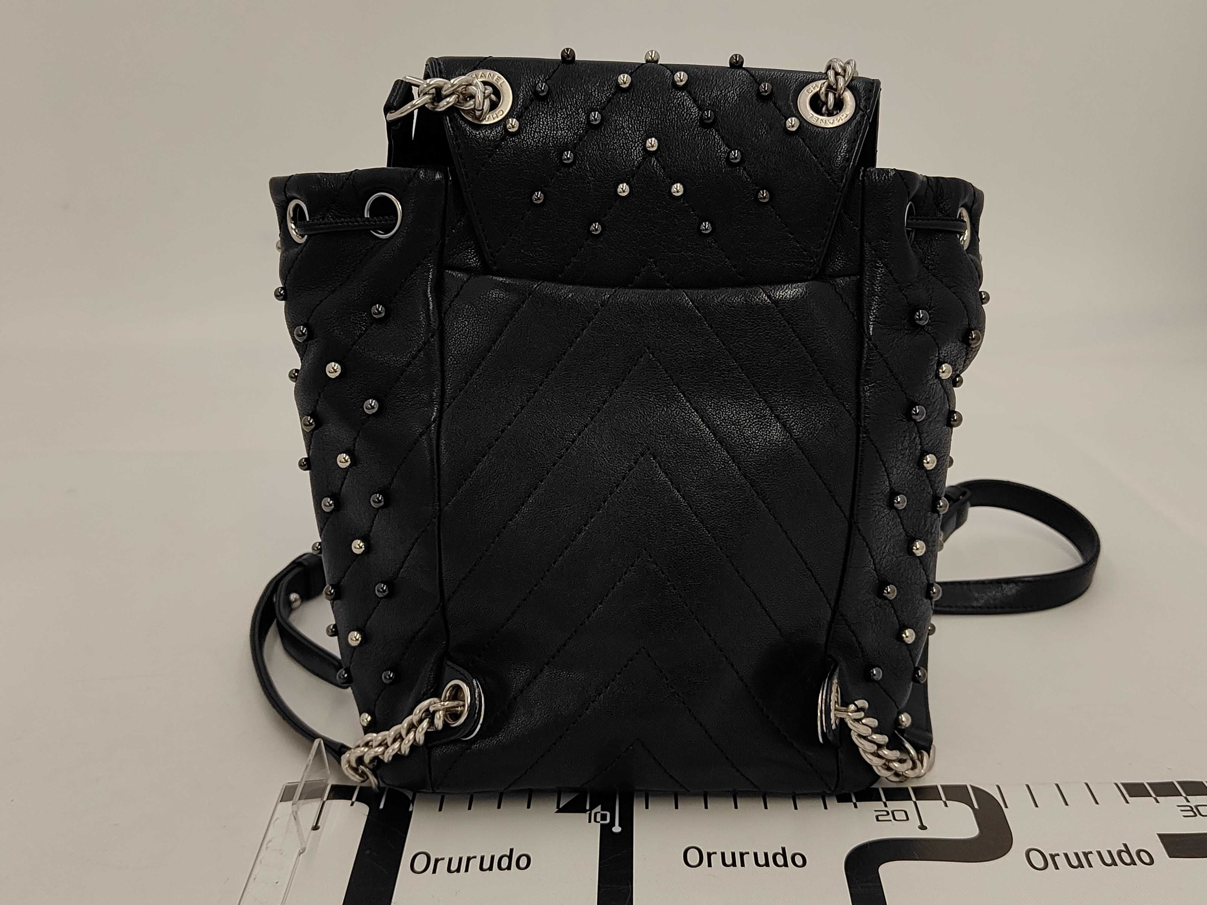 Matelassé Backpack, Black Lambskin, Studs, Silver Hardware, Rucksack — view 2