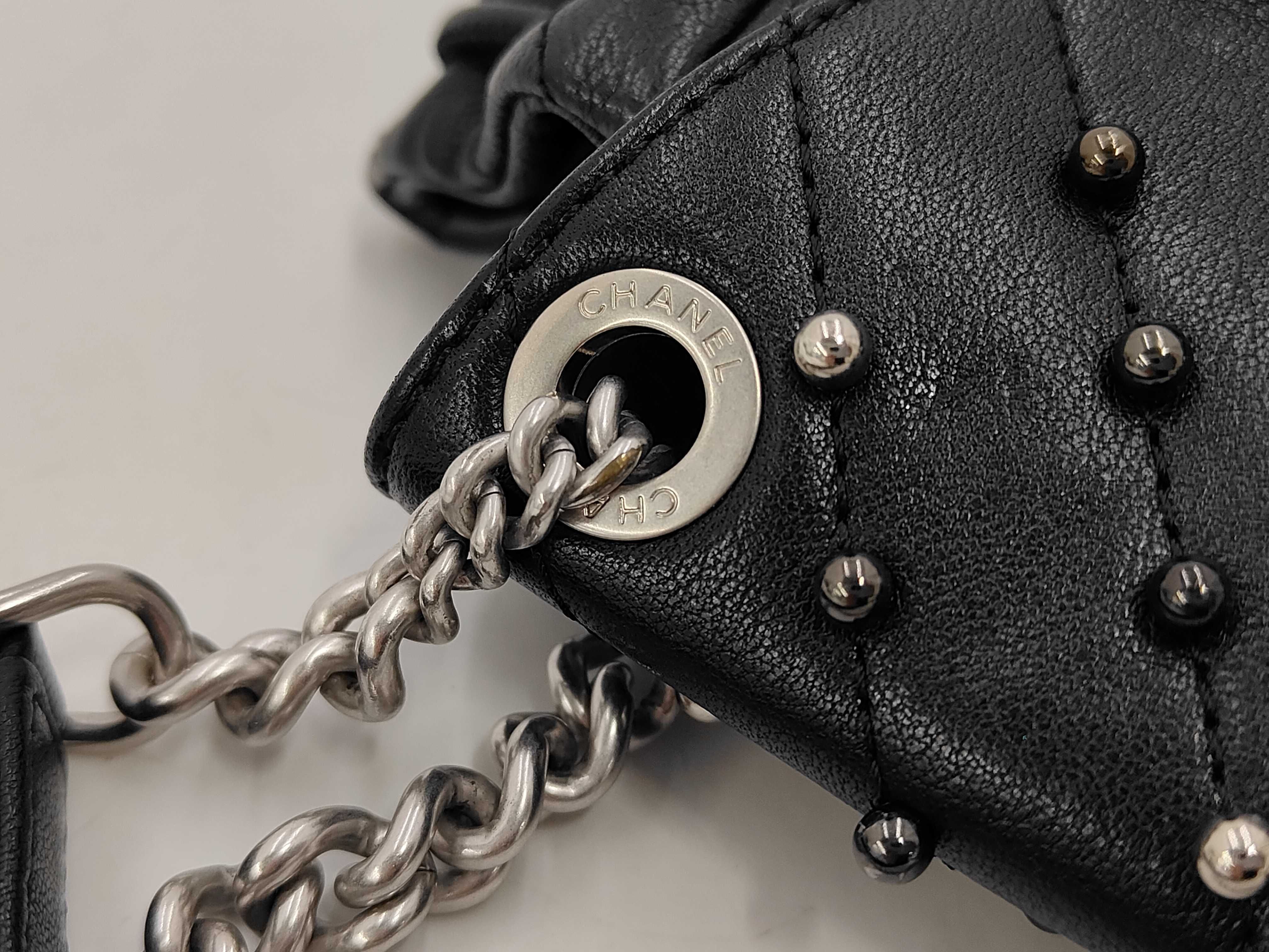 Matelassé Backpack, Black Lambskin, Studs, Silver Hardware, Rucksack — view 7