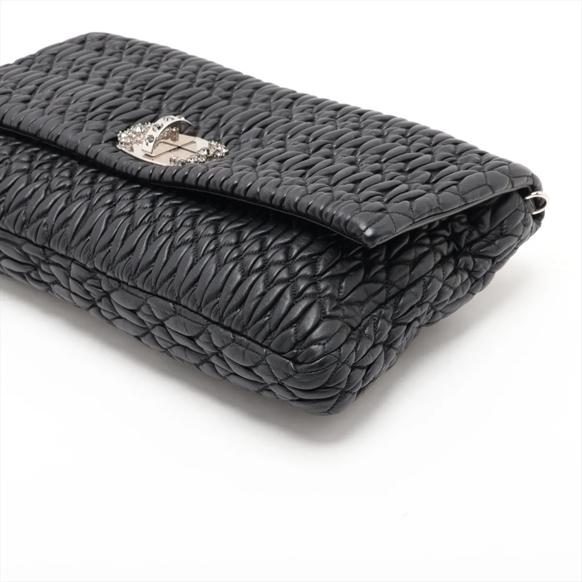 Matelassé Nappa Crystal Leather Chain Shoulder Bag, Black — view 3