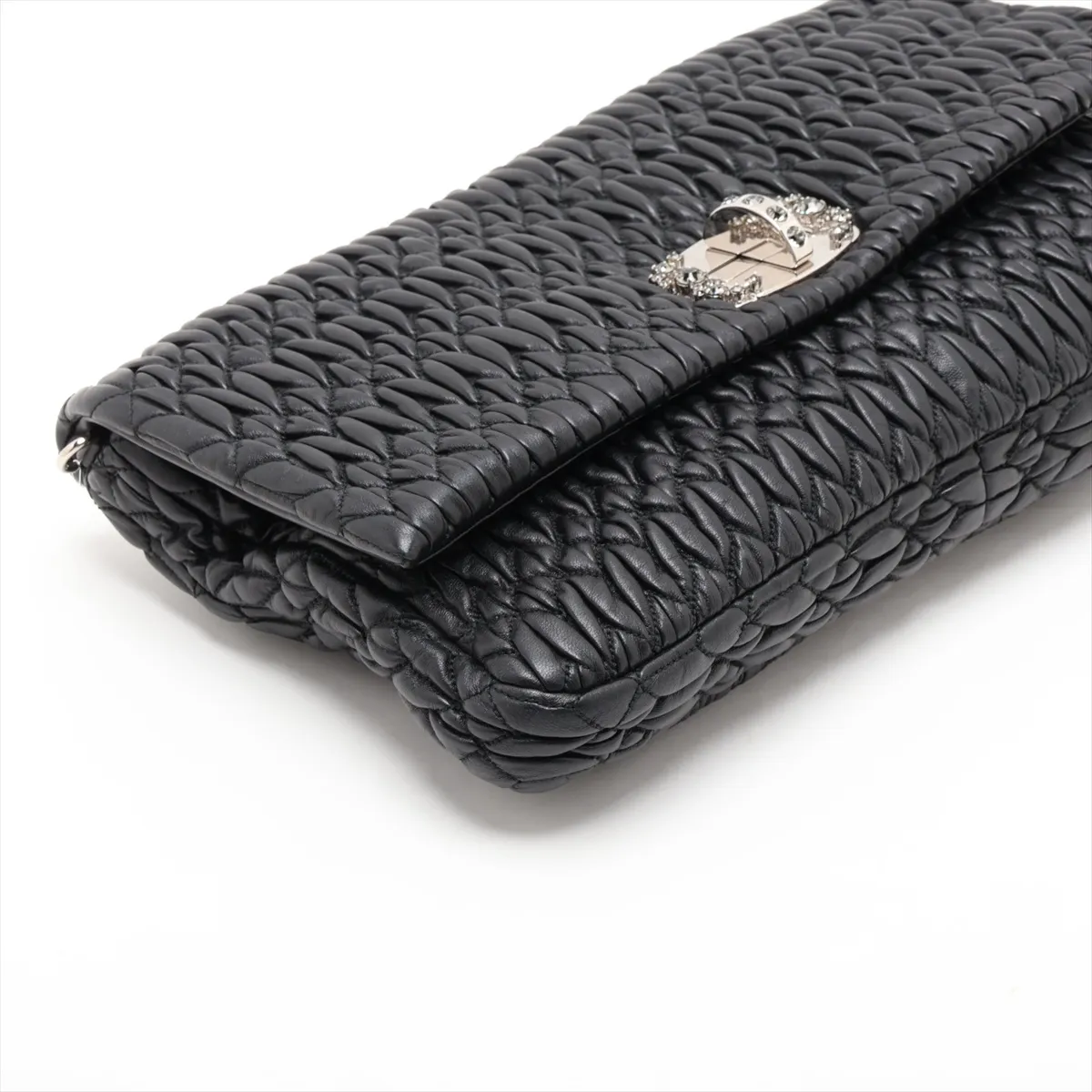 Matelassé Nappa Crystal Leather Chain Shoulder Bag, Black — view 4