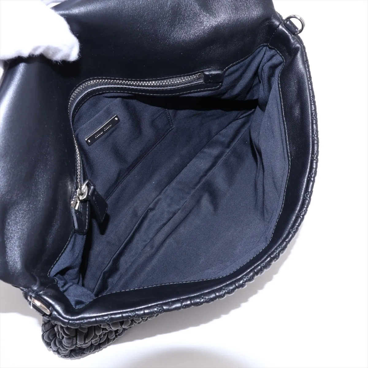 Matelassé Nappa Crystal Leather Chain Shoulder Bag, Black — view 6