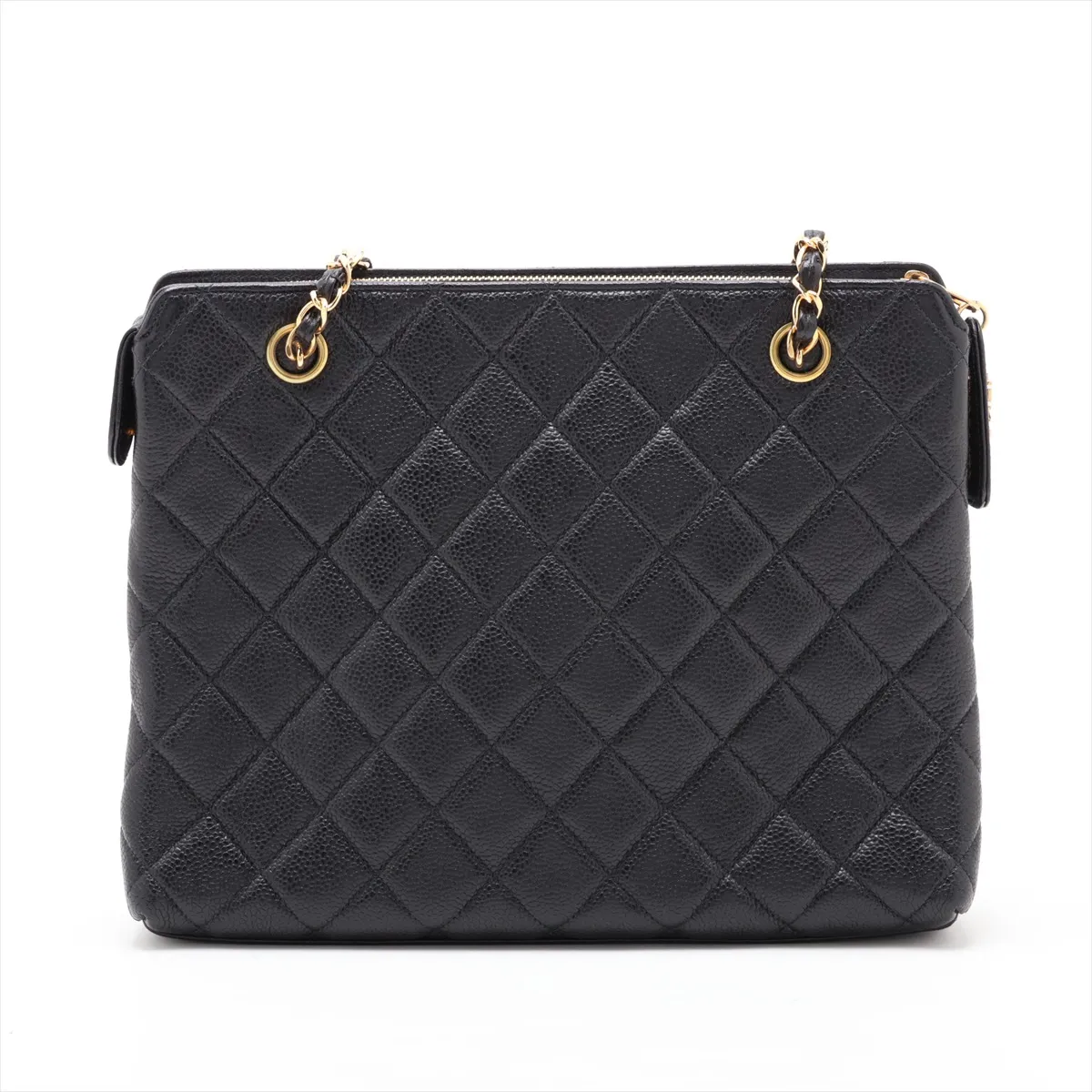 Matelassé Caviar Skin Chain Shoulder Bag, Black with Gold Hardware — view 2
