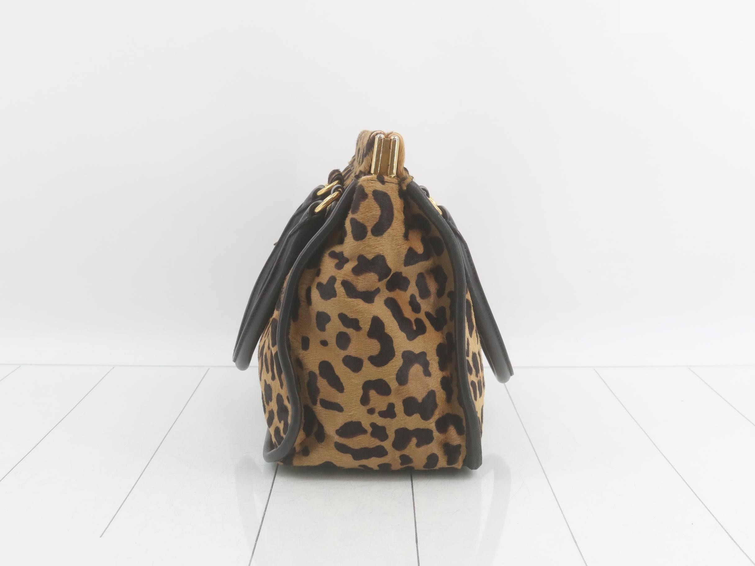 Calf hair leopard print name tag handbag tote bag — view 3