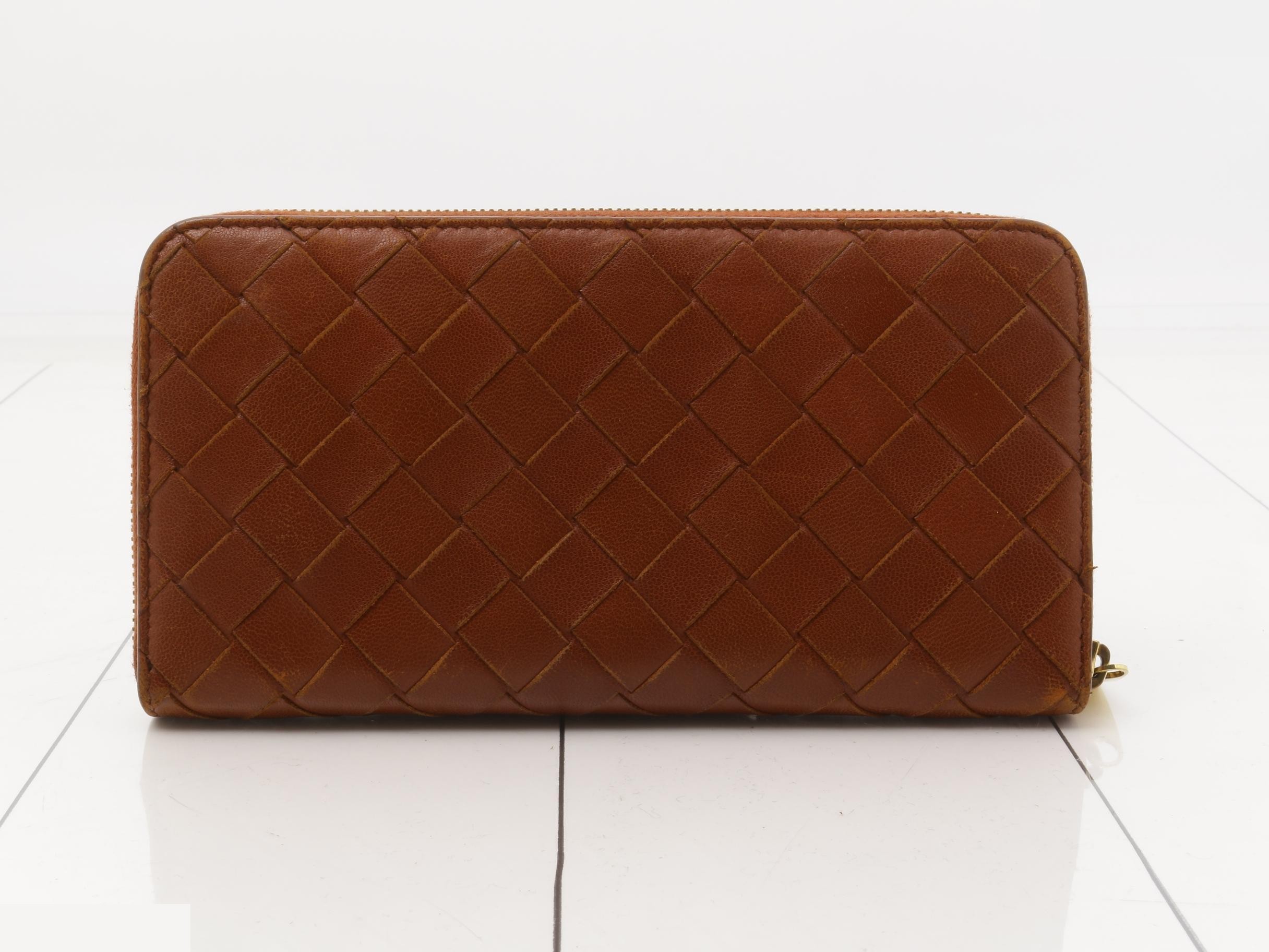 Intrecciato zip-around wallet with gold hardware — view 2