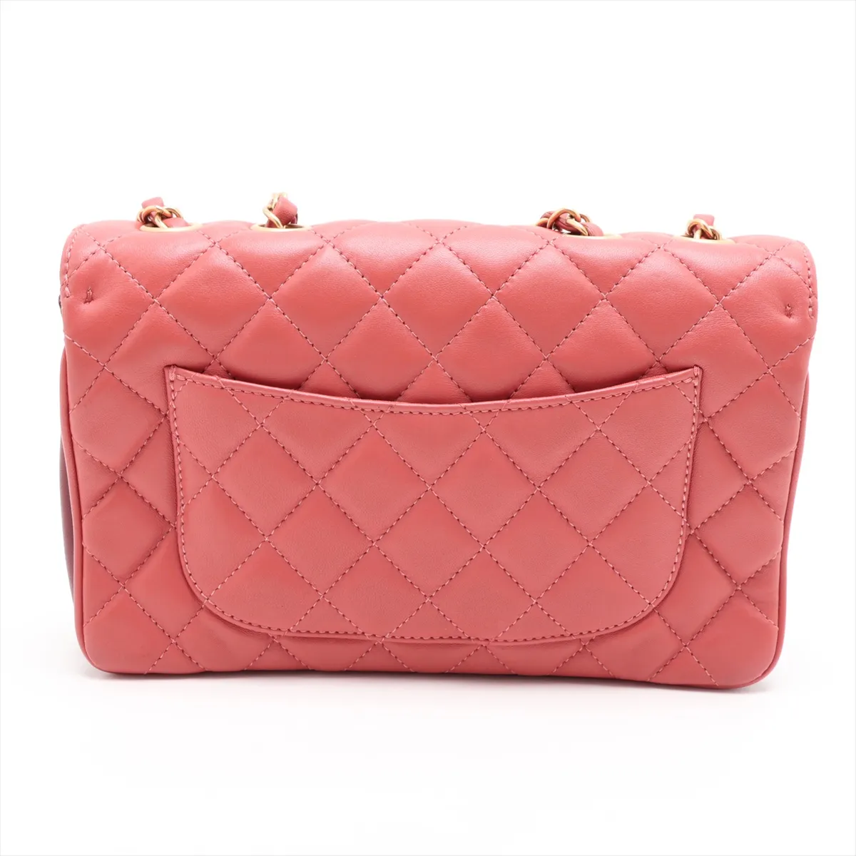 Matelassé Lambskin Single Flap Double Chain Bag, Orange x Brown, Gold Hardware, 24990032, Serial Number 24 — view 2