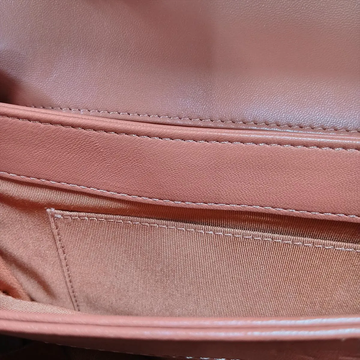 Matelassé Lambskin Single Flap Double Chain Bag, Orange x Brown, Gold Hardware, 24990032, Serial Number 24 — view 11