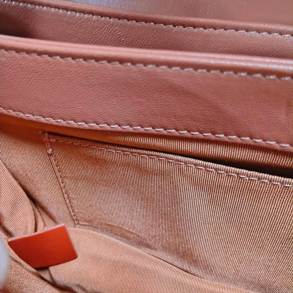Matelassé Lambskin Single Flap Double Chain Bag, Orange x Brown, Gold Hardware, 24990032, Serial Number 24 — view 12