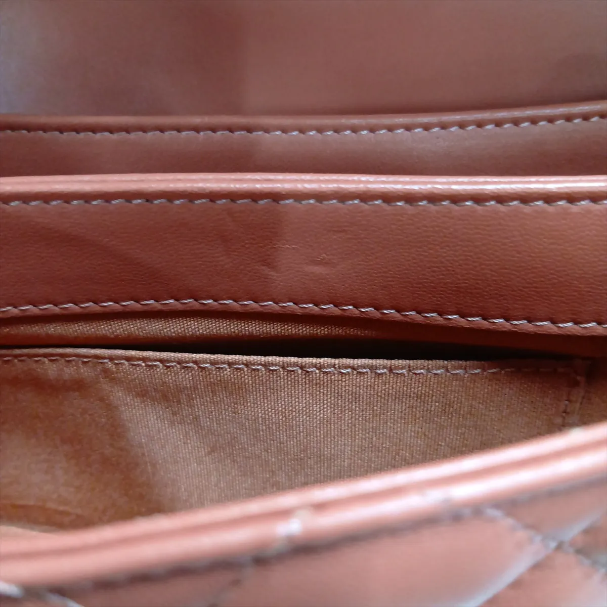 Matelassé Lambskin Single Flap Double Chain Bag, Orange x Brown, Gold Hardware, 24990032, Serial Number 24 — view 13