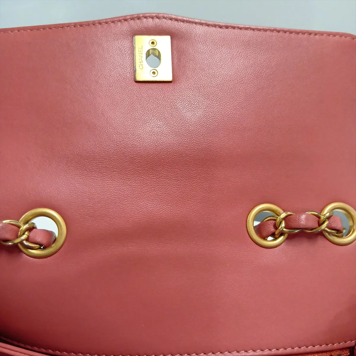 Matelassé Lambskin Single Flap Double Chain Bag, Orange x Brown, Gold Hardware, 24990032, Serial Number 24 — view 14