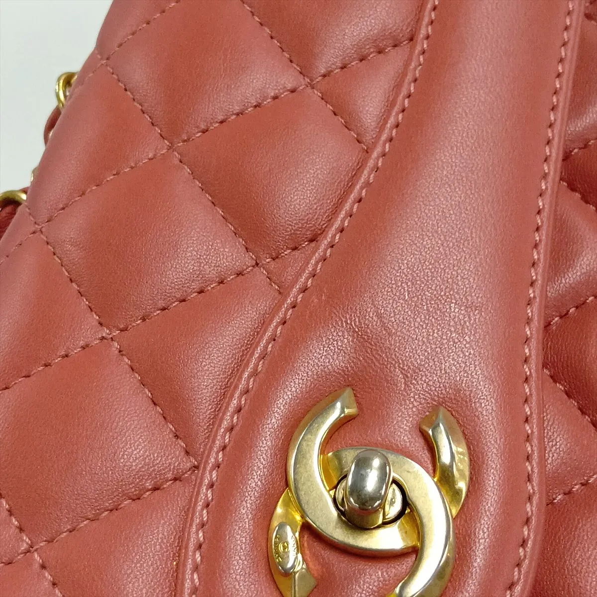 Matelassé Lambskin Single Flap Double Chain Bag, Orange x Brown, Gold Hardware, 24990032, Serial Number 24 — view 15