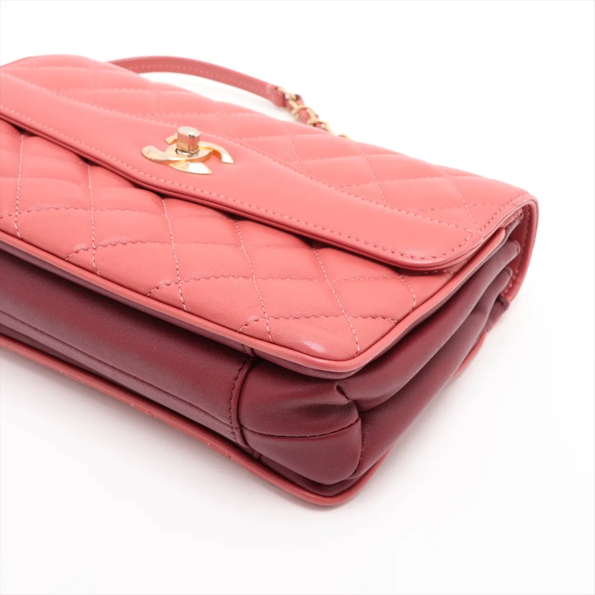 Matelassé Lambskin Single Flap Double Chain Bag, Orange x Brown, Gold Hardware, 24990032, Serial Number 24 — view 3