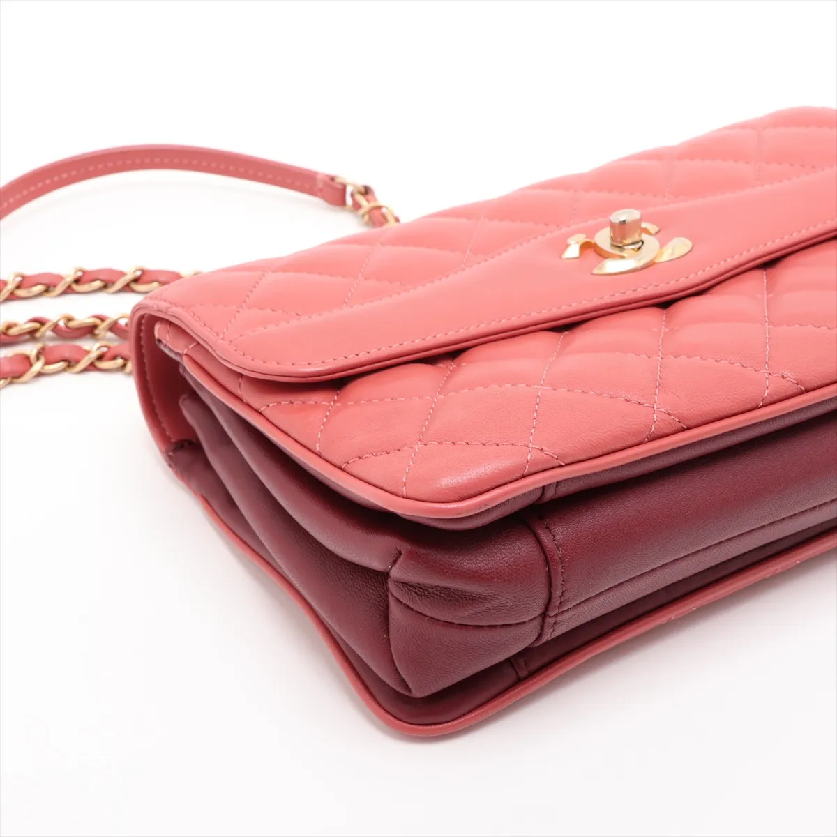 Matelassé Lambskin Single Flap Double Chain Bag, Orange x Brown, Gold Hardware, 24990032, Serial Number 24 — view 4