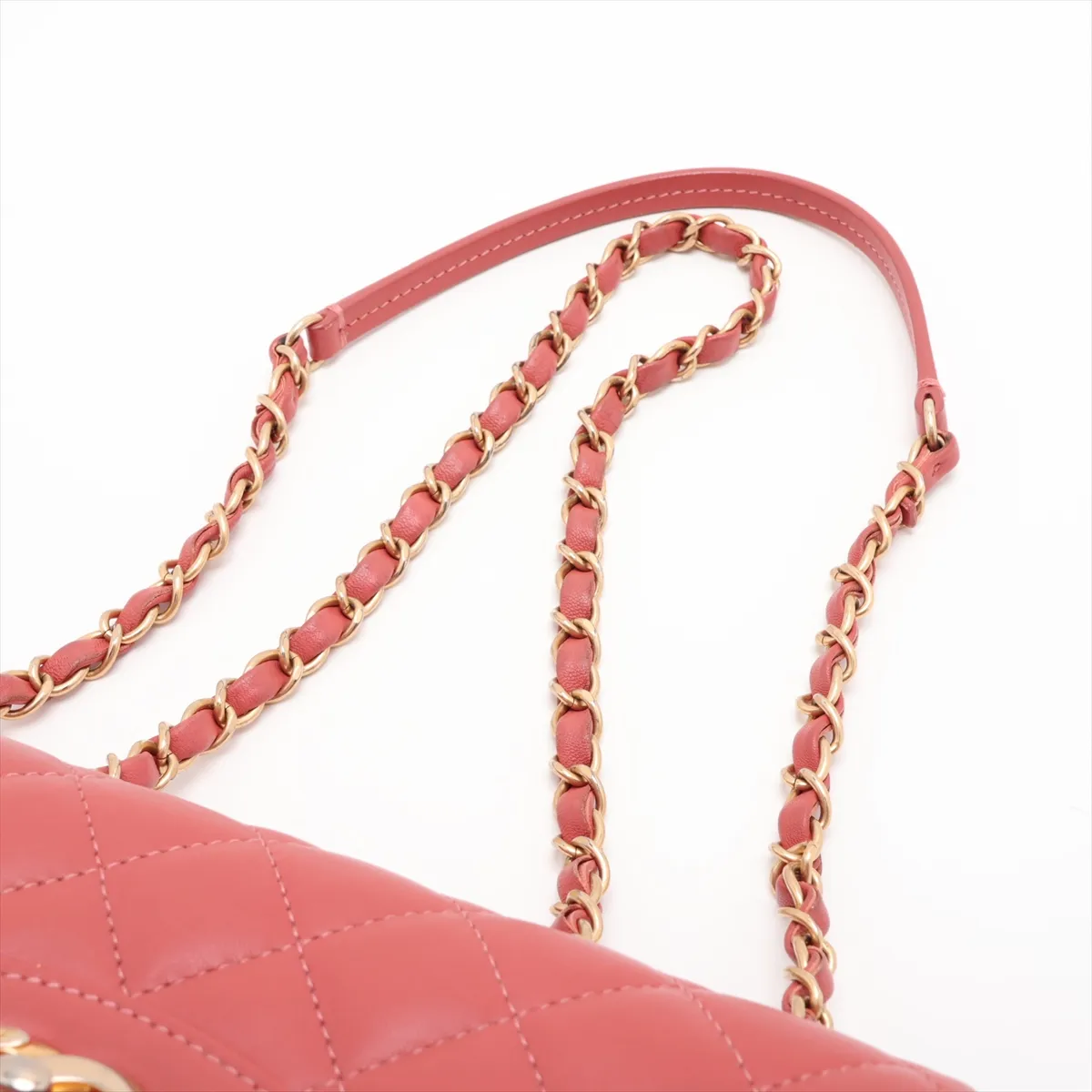 Matelassé Lambskin Single Flap Double Chain Bag, Orange x Brown, Gold Hardware, 24990032, Serial Number 24 — view 5