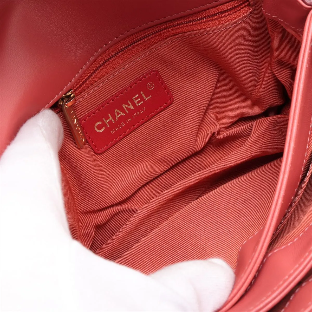 Matelassé Lambskin Single Flap Double Chain Bag, Orange x Brown, Gold Hardware, 24990032, Serial Number 24 — view 8