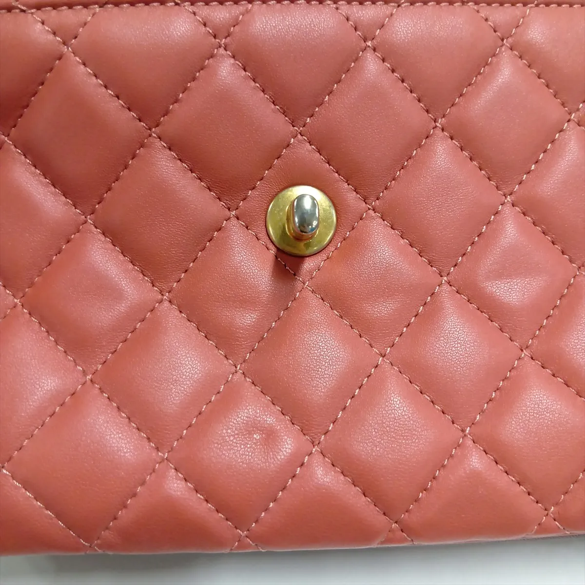 Matelassé Lambskin Single Flap Double Chain Bag, Orange x Brown, Gold Hardware, 24990032, Serial Number 24 — view 10