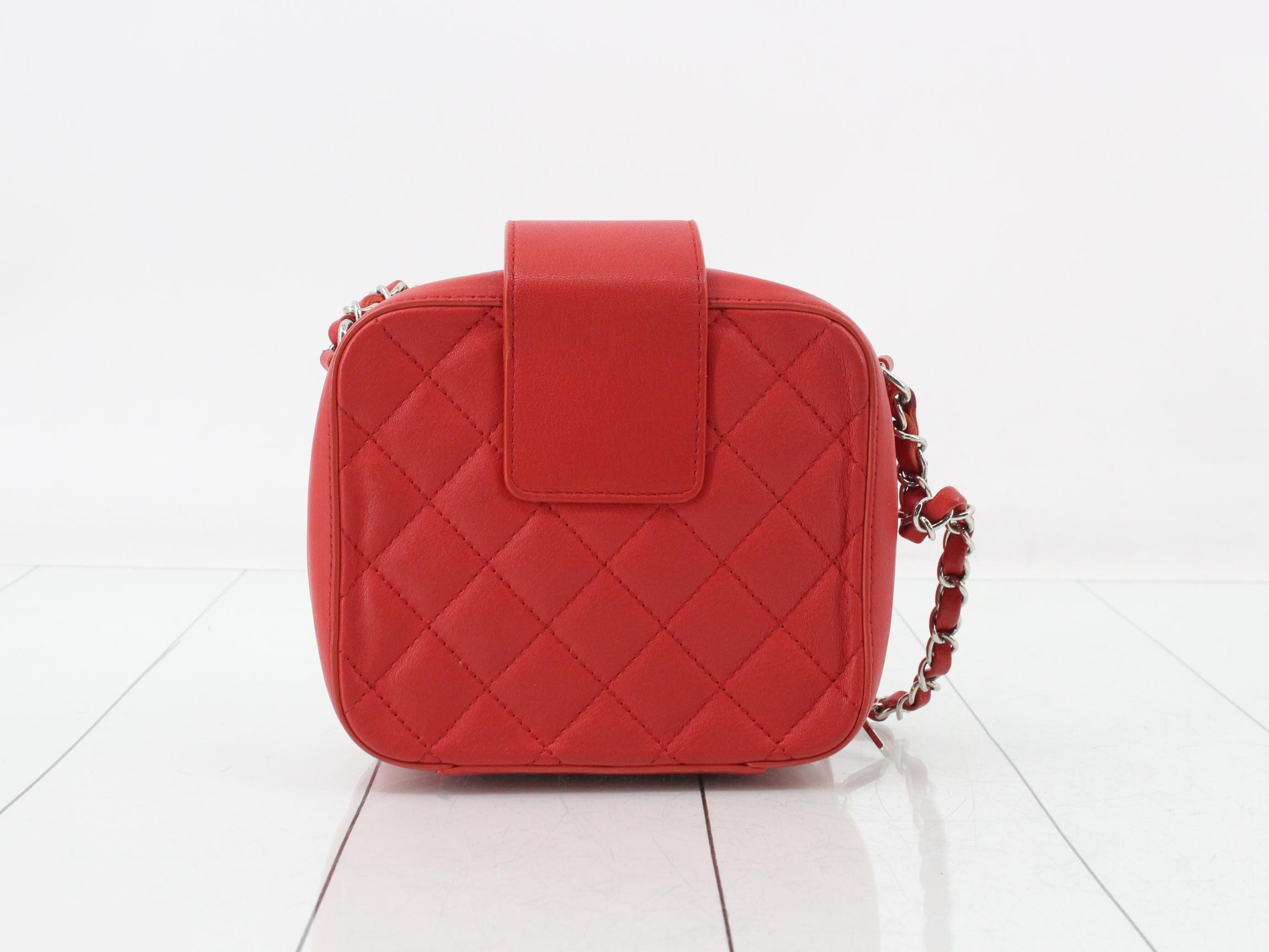 Matelassé Half Coco Lambskin Chain Shoulder Bag, Red — view 2