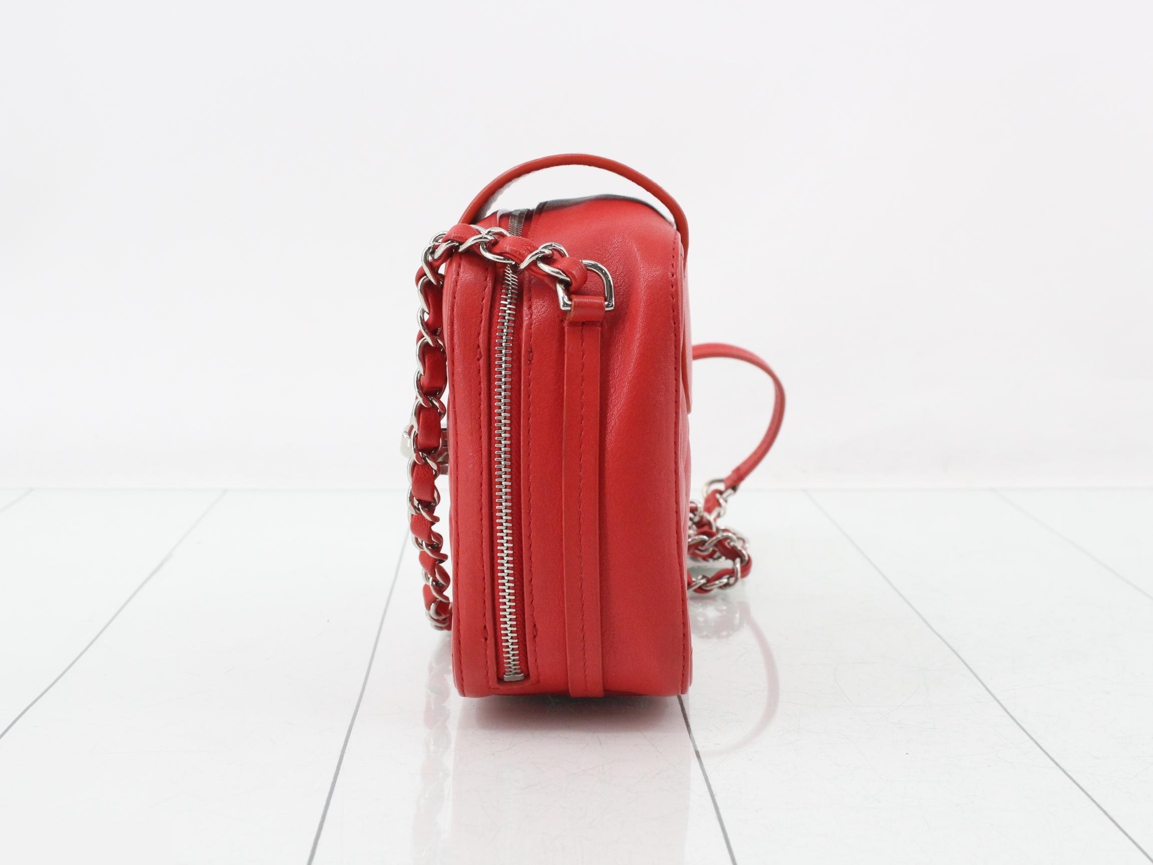 Matelassé Half Coco Lambskin Chain Shoulder Bag, Red — view 3