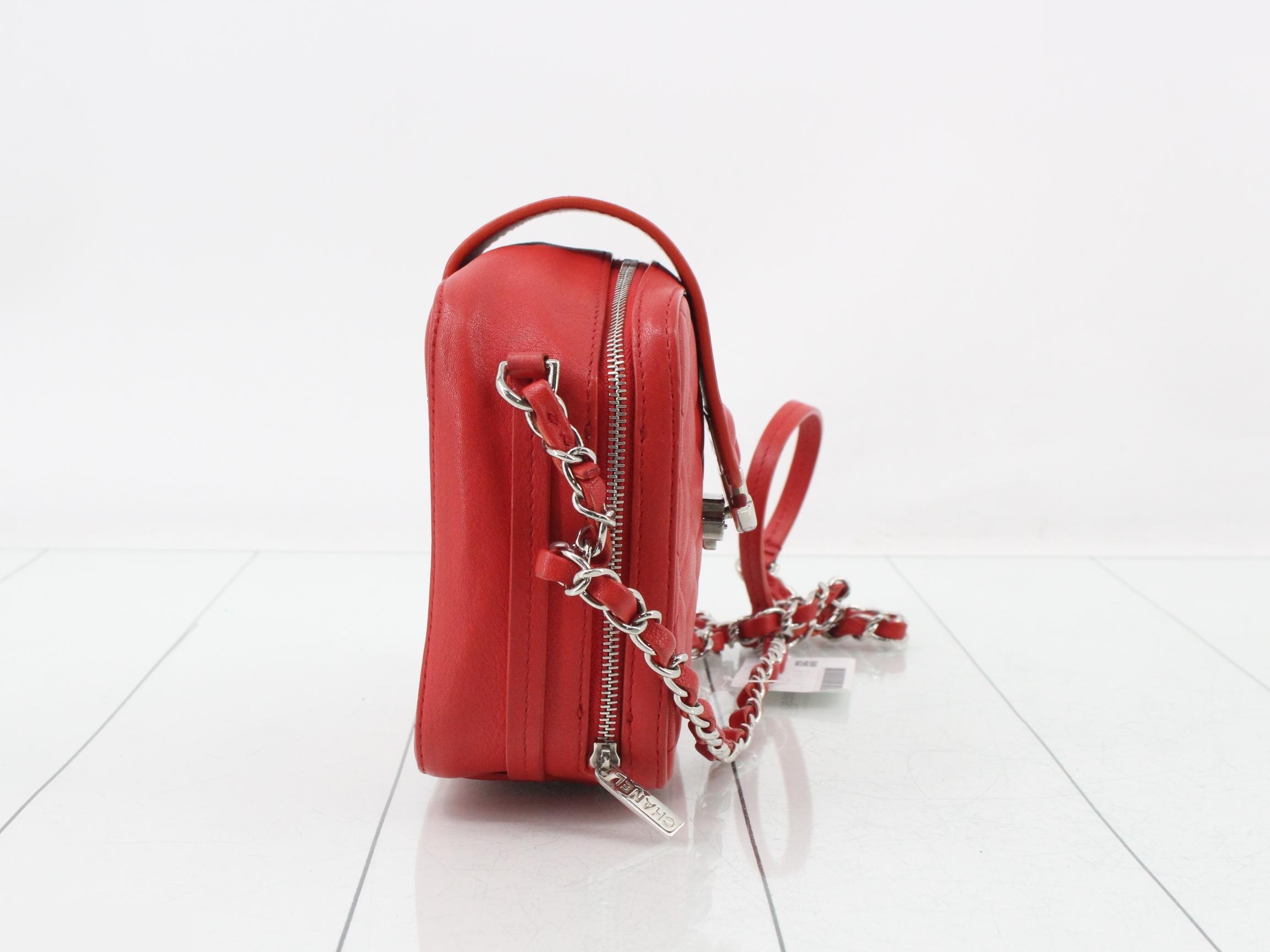 Matelassé Half Coco Lambskin Chain Shoulder Bag, Red — view 4