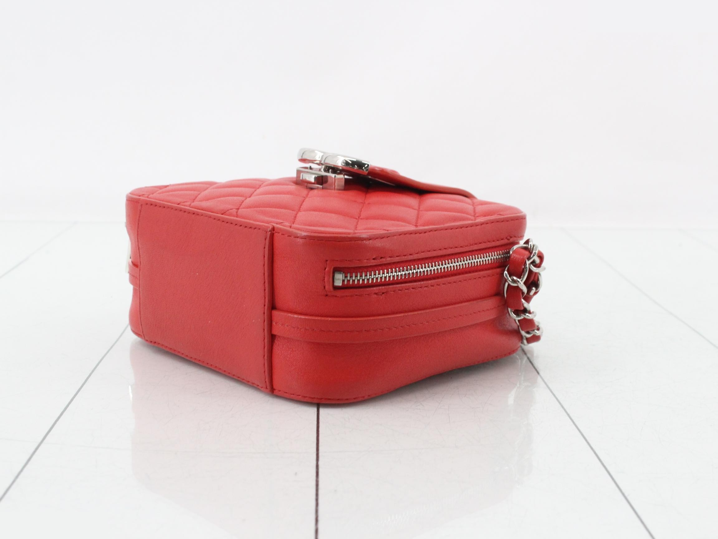 Matelassé Half Coco Lambskin Chain Shoulder Bag, Red — view 6