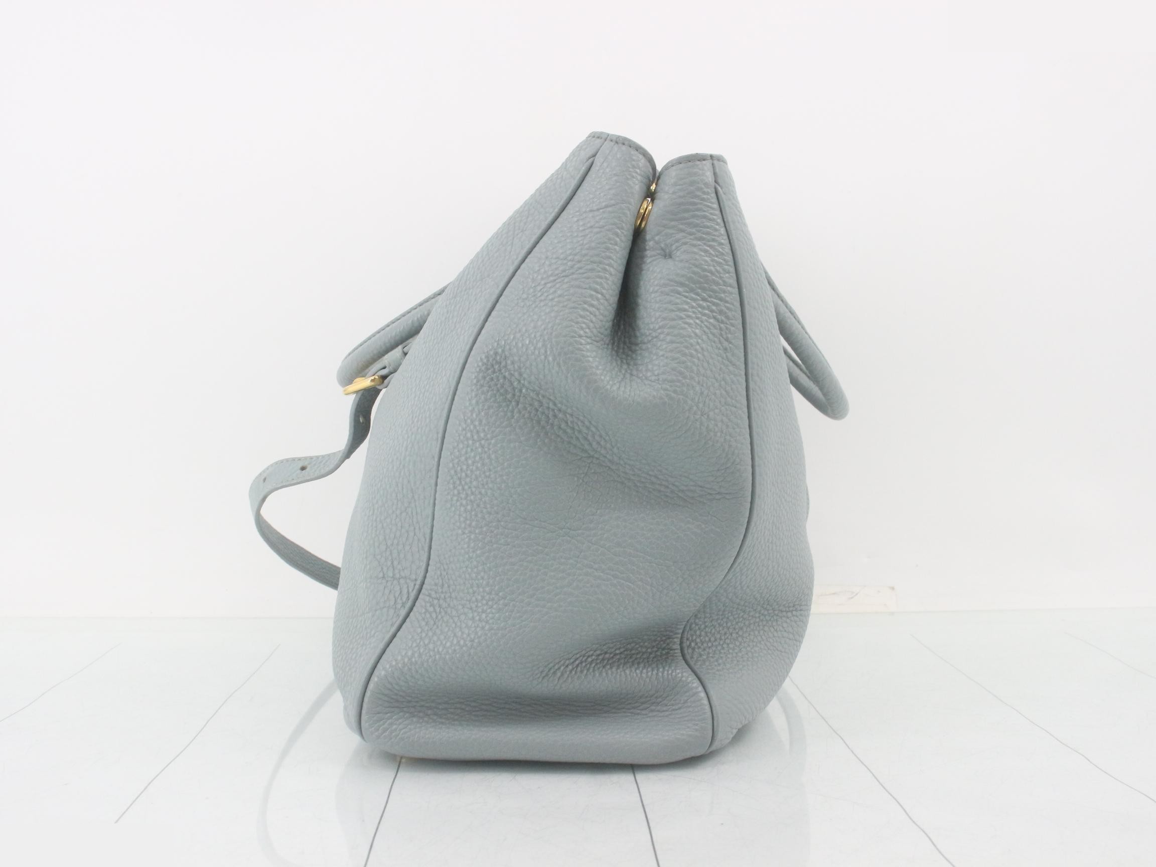 Leather 2-Way Handbag, Blue — view 3