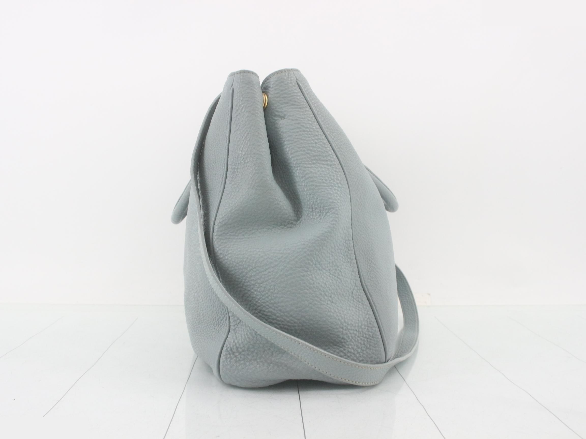Leather 2-Way Handbag, Blue — view 4