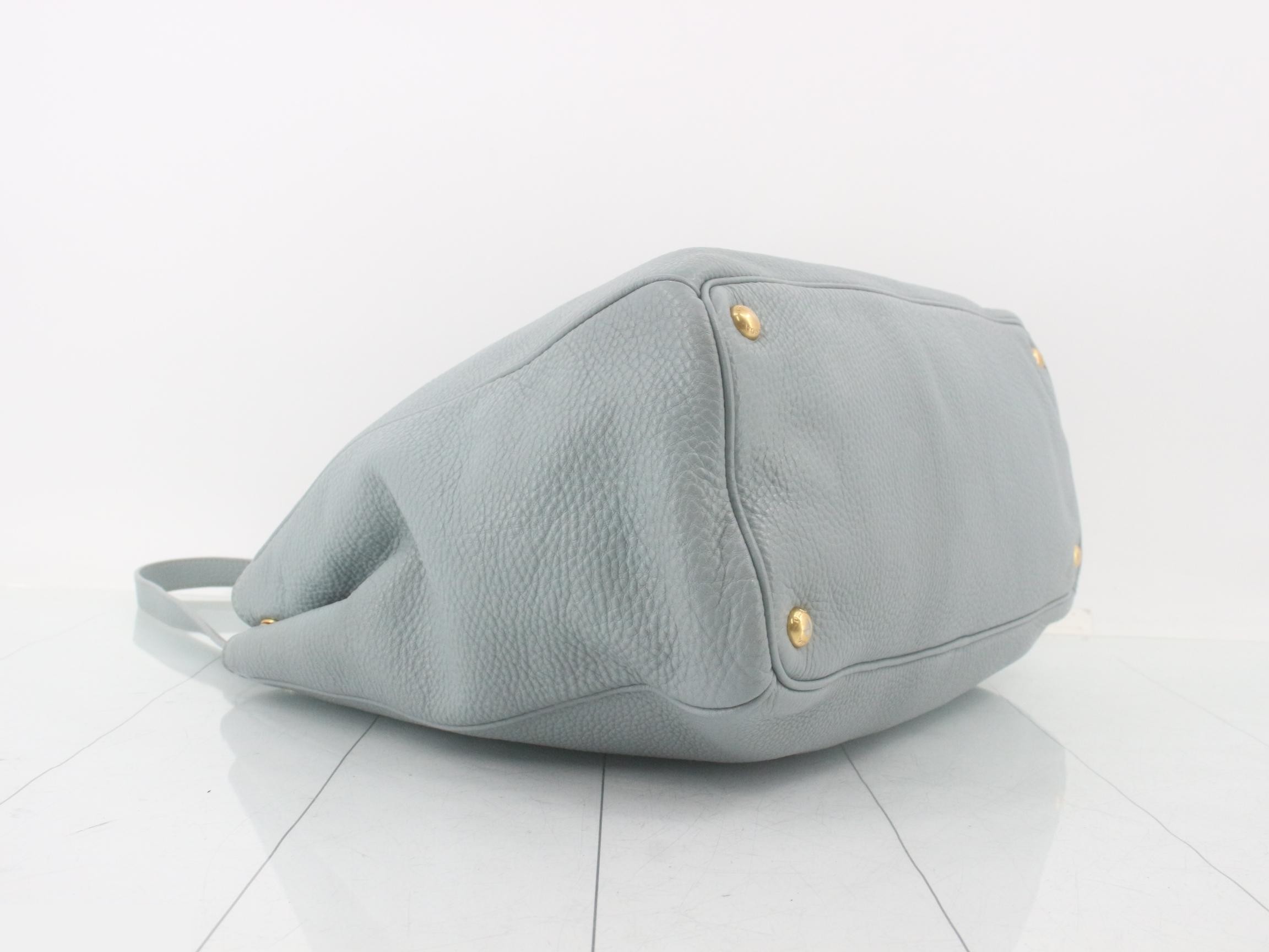 Leather 2-Way Handbag, Blue — view 5