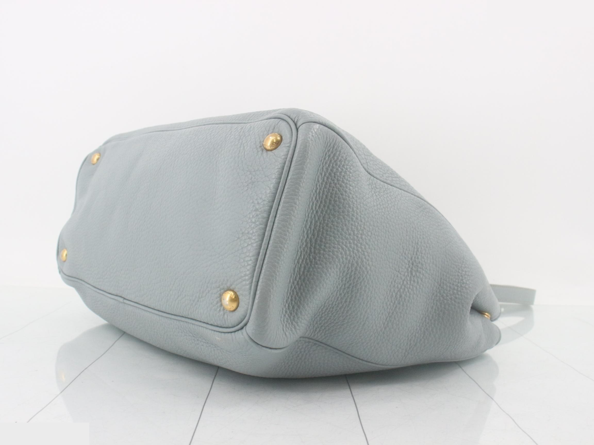 Leather 2-Way Handbag, Blue — view 6
