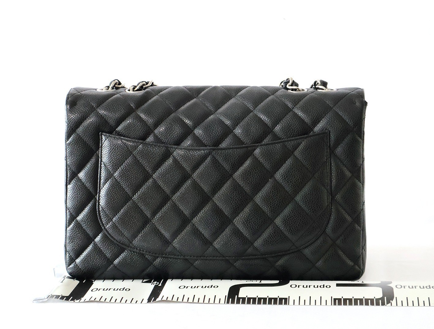 Caviar leather large matelassé double chain shoulder bag, black — view 2