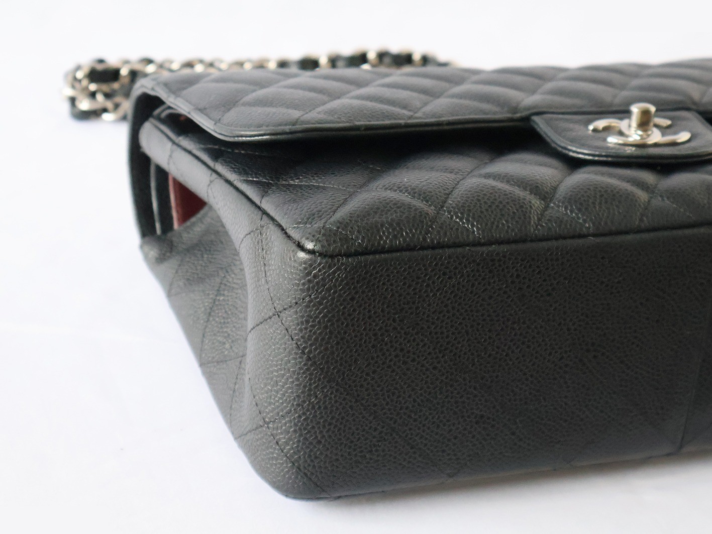 Caviar leather large matelassé double chain shoulder bag, black — view 3
