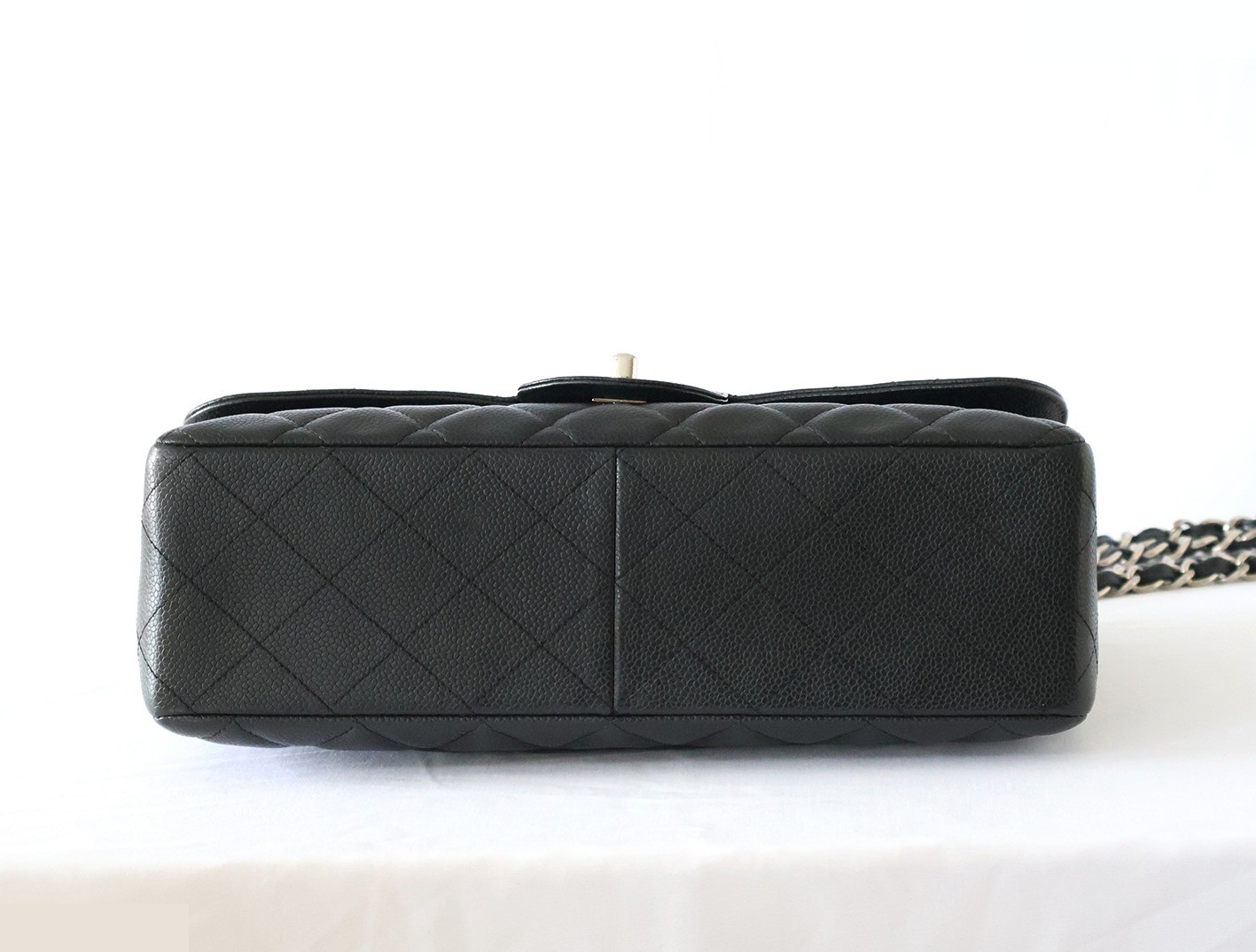 Caviar leather large matelassé double chain shoulder bag, black — view 5