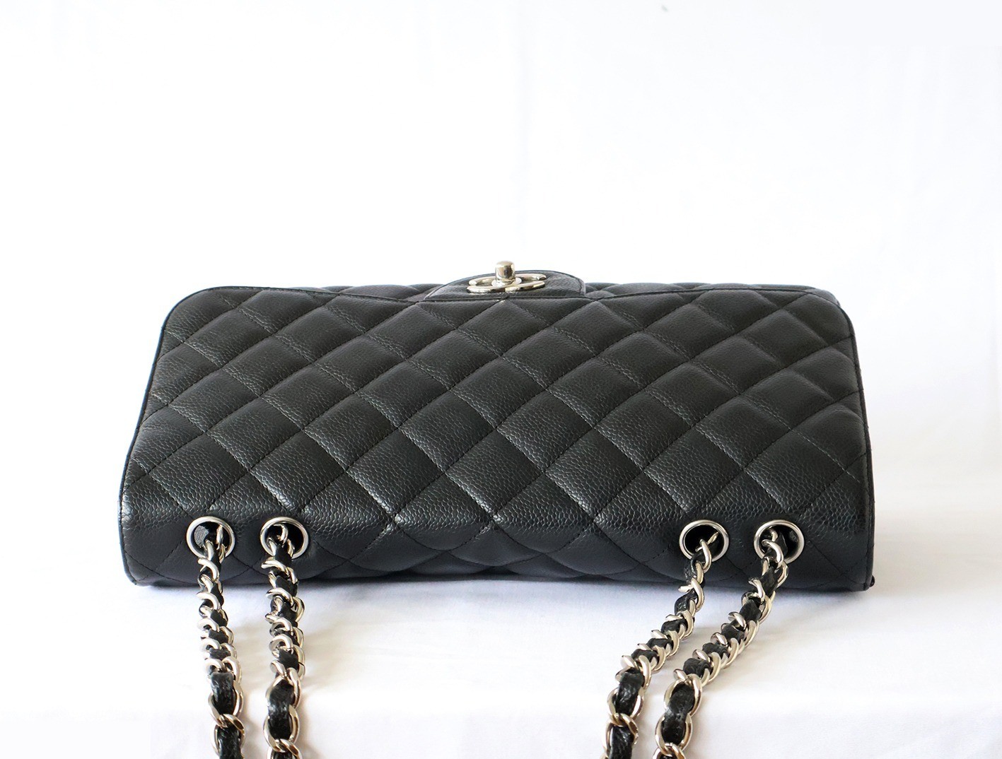 Caviar leather large matelassé double chain shoulder bag, black — view 8