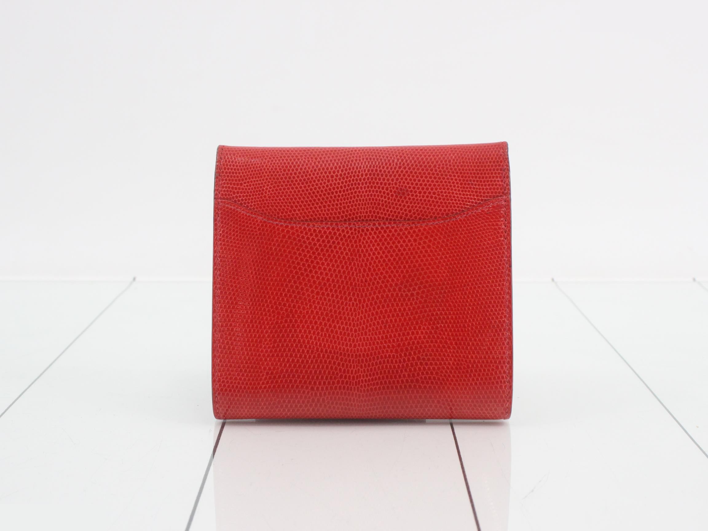 Constance Lizard Compact Wallet, Bi-fold Wallet, O Stamp, Red — view 2