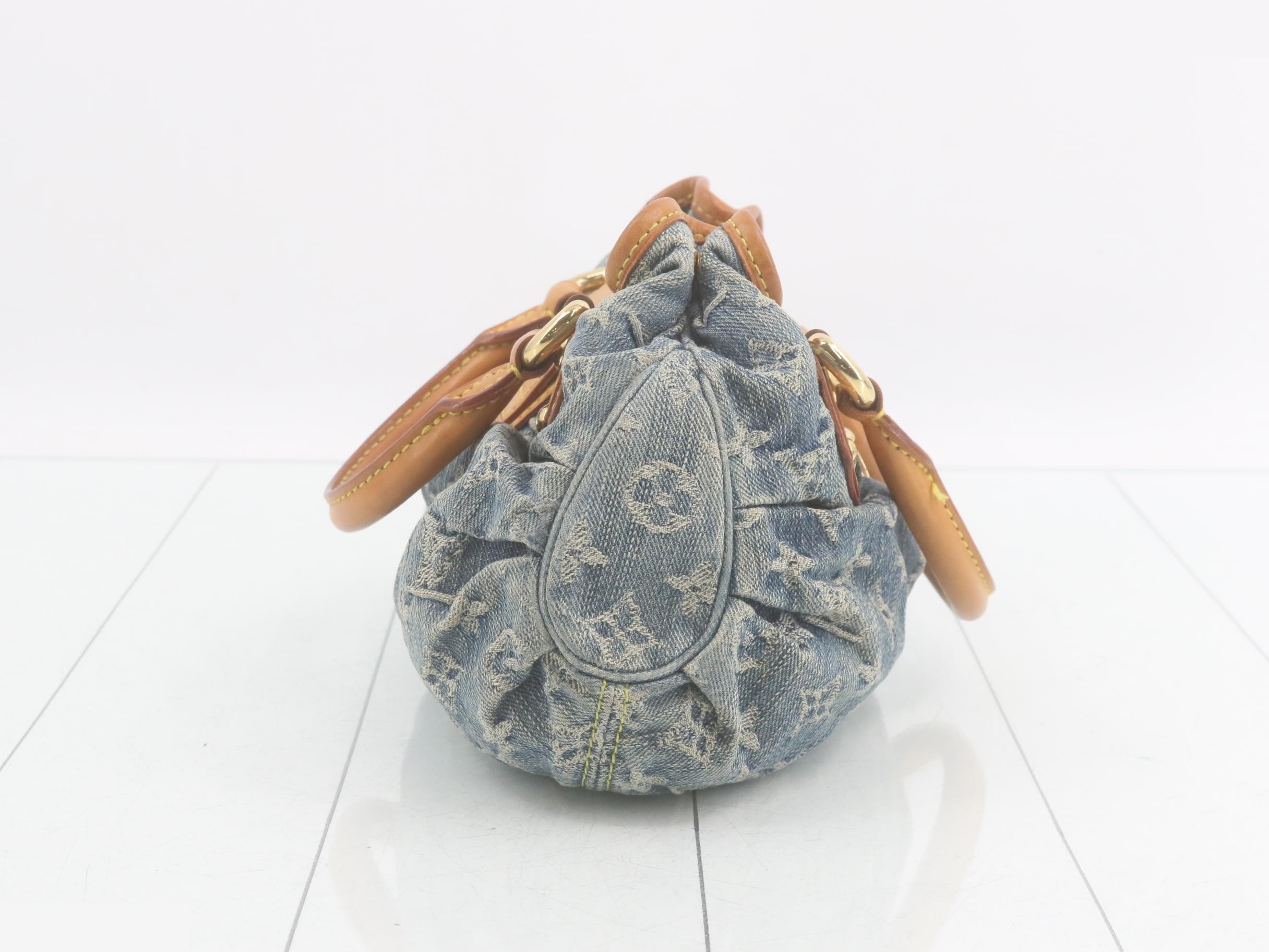Monogram Denim Pleaty Blue Handbag — view 4