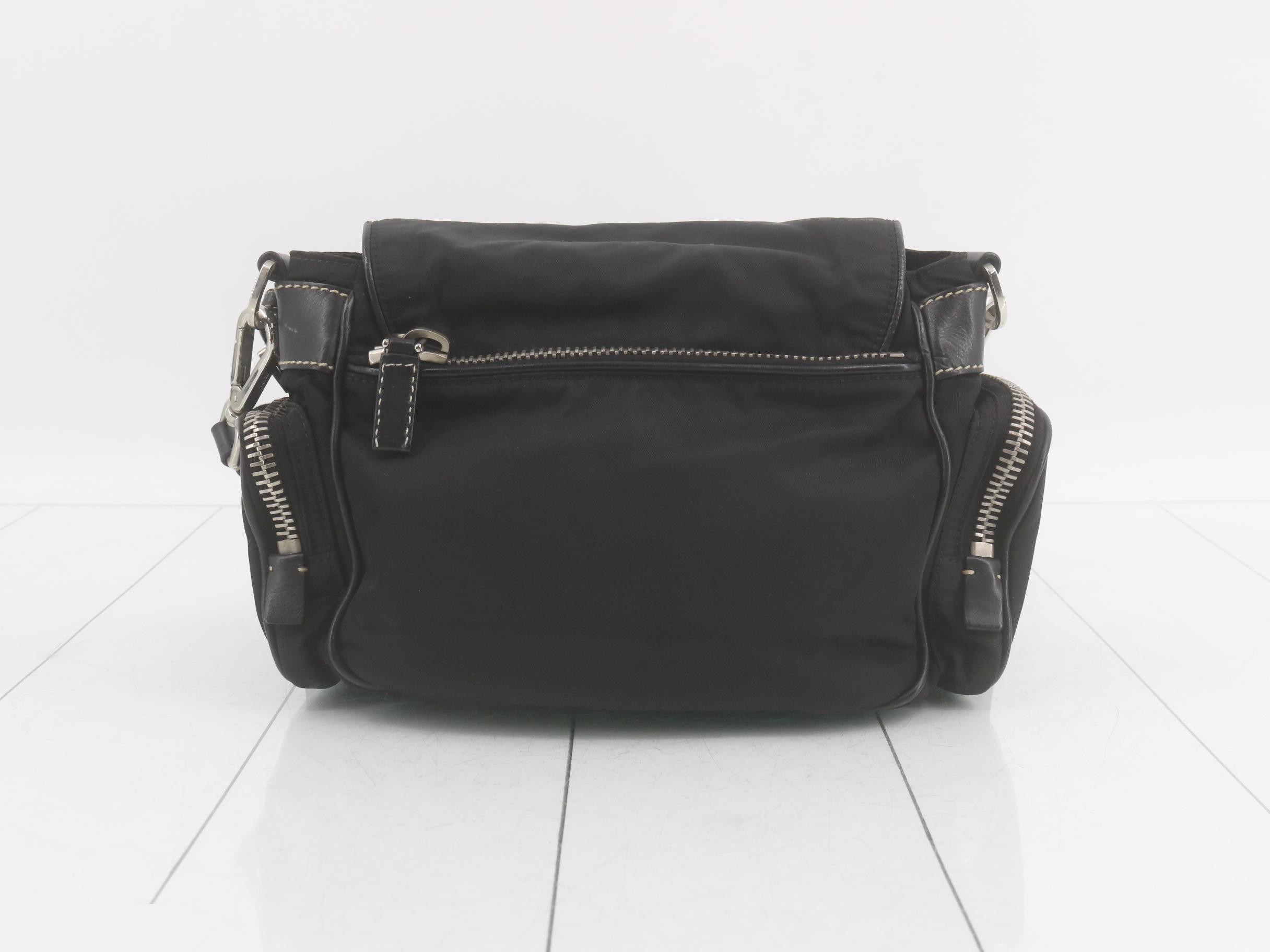 Nylon and leather combination multi-pocket shoulder bag — view 2
