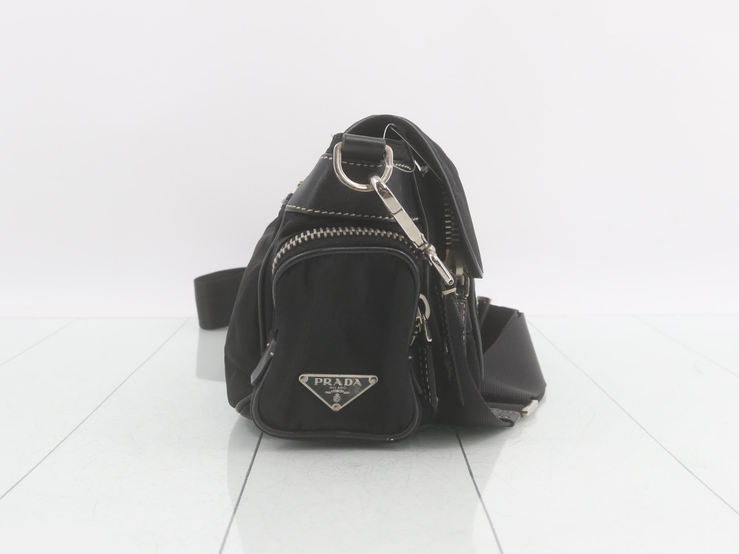 Nylon and leather combination multi-pocket shoulder bag — view 4