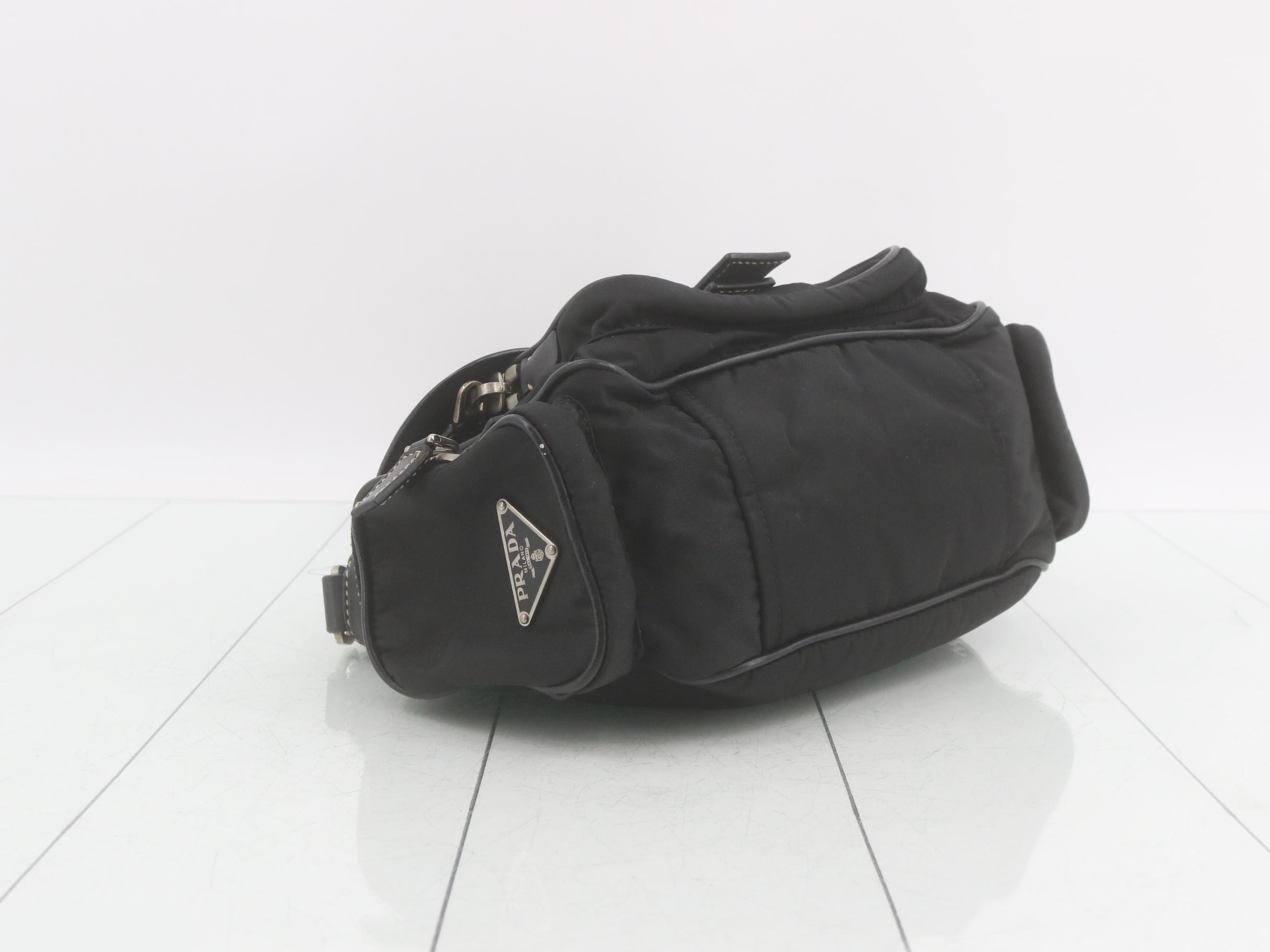 Nylon and leather combination multi-pocket shoulder bag — view 5
