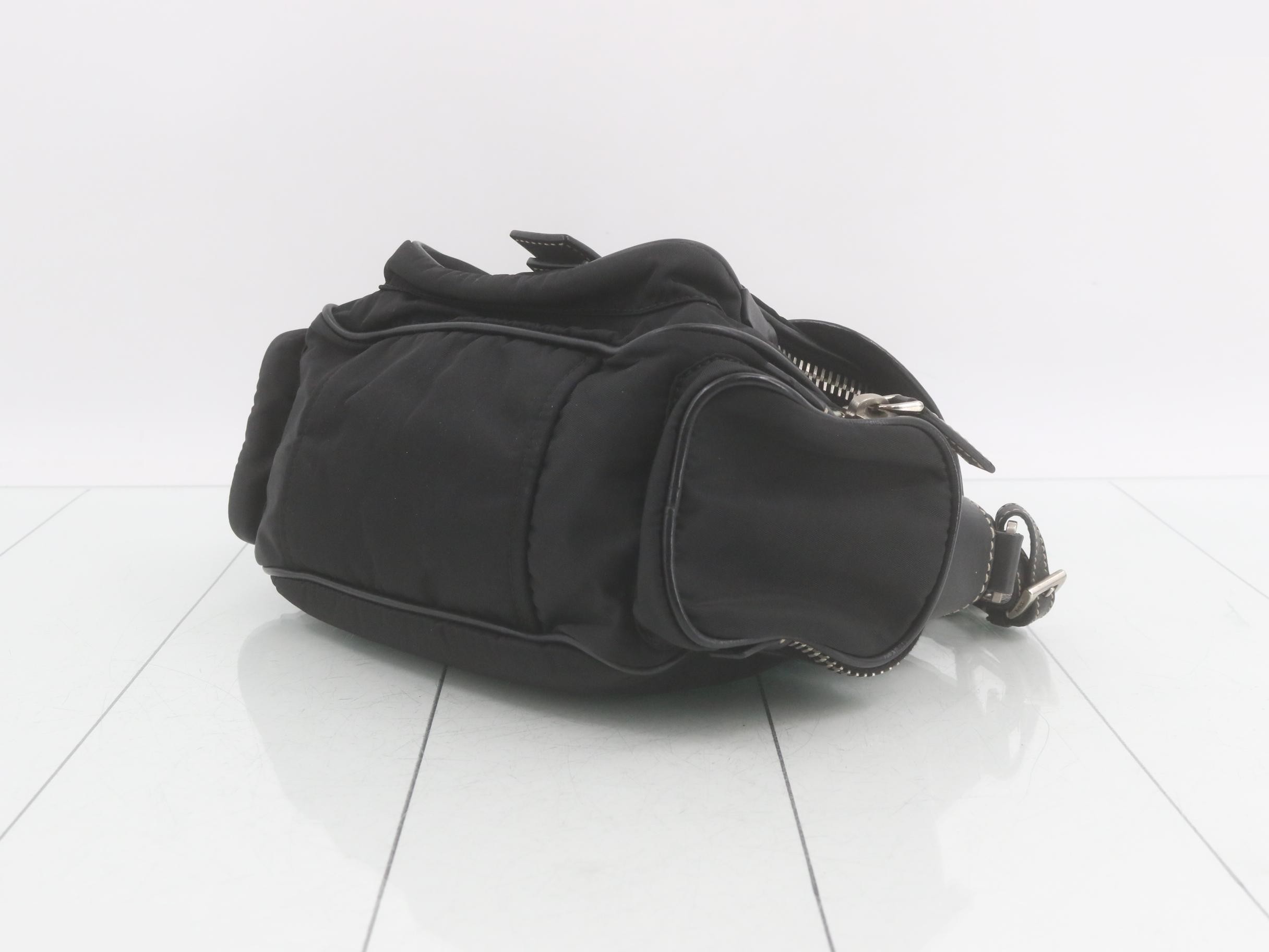Nylon and leather combination multi-pocket shoulder bag — view 6