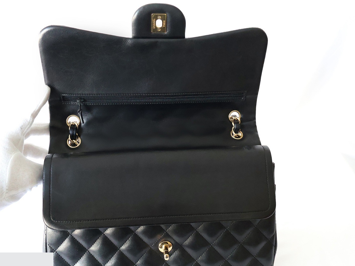 Large Matelassé 30 Lambskin Double Flap Double Chain Black — view 10
