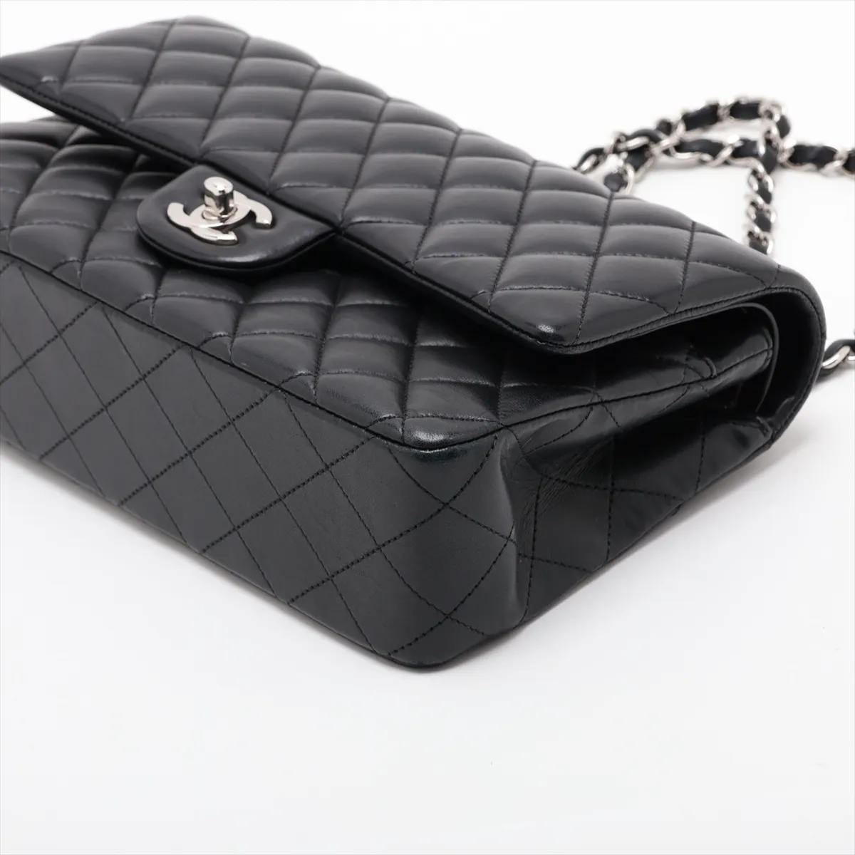 [Individually packaged] Chanel Matelassé 25 Lambskin Double Flap Double Chain Bag, Black with Silver Hardware, 24906657, Series 24, A01112 — view 3