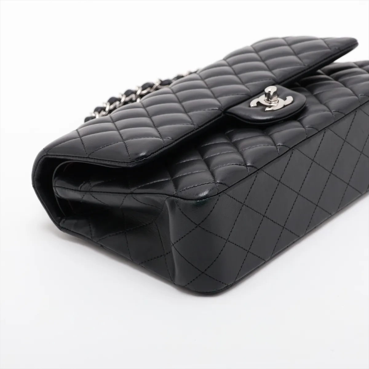 [Individually packaged] Chanel Matelassé 25 Lambskin Double Flap Double Chain Bag, Black with Silver Hardware, 24906657, Series 24, A01112 — view 4